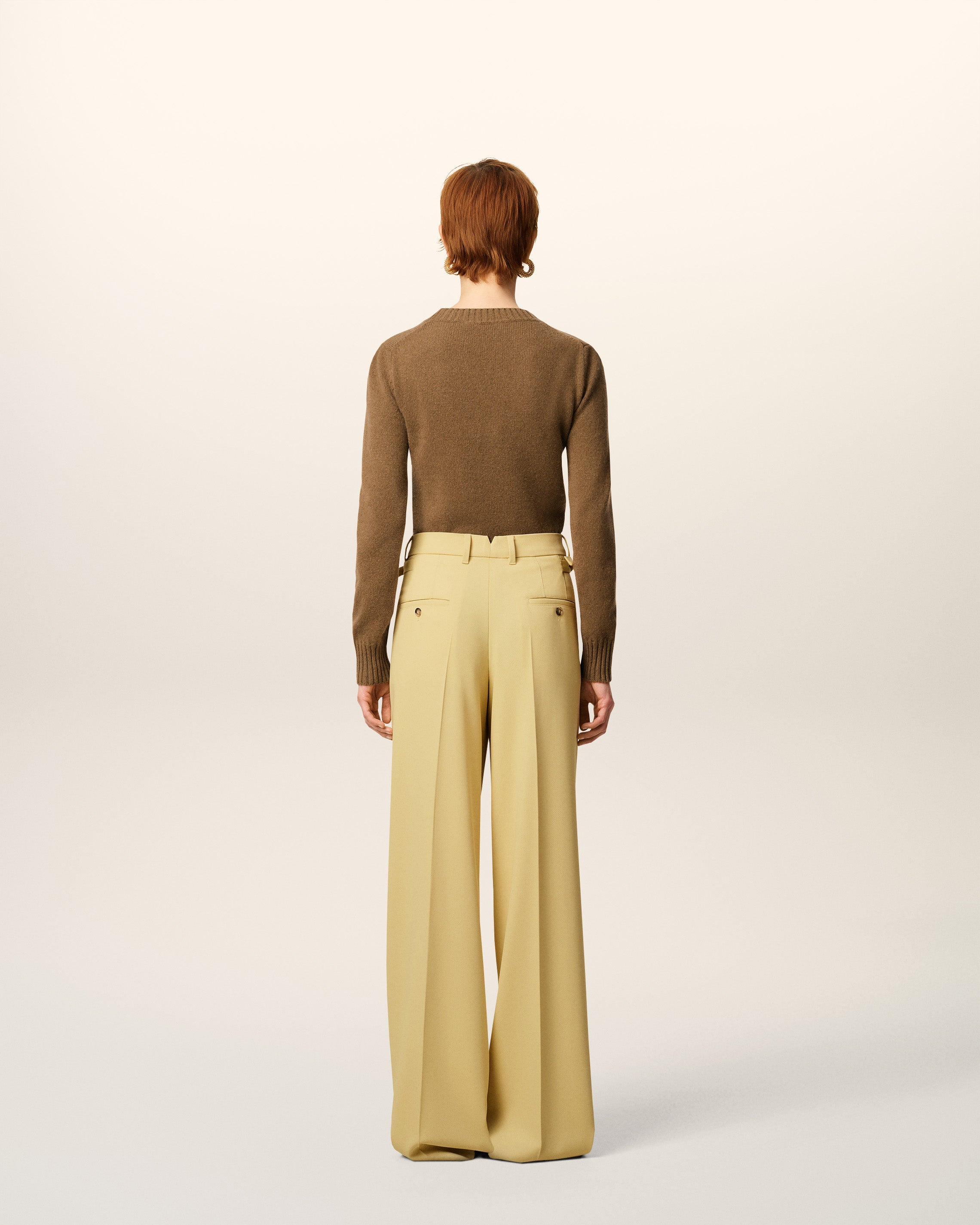 GREEN WOOL TABS WIDE TROUSERS - 4