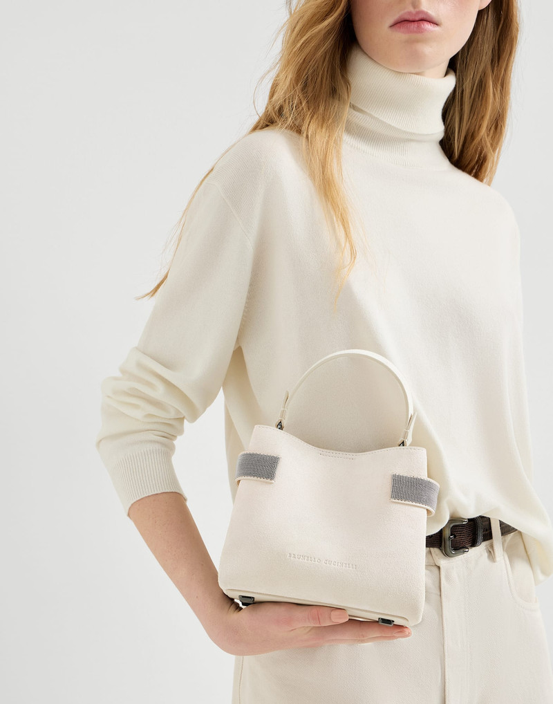 Essence small top-handle bag in suede with precious bands 4