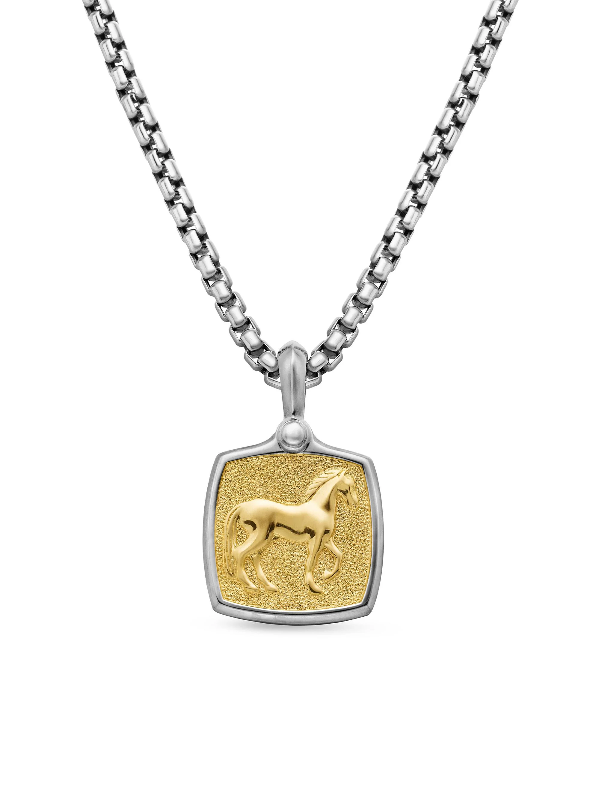 Men's Petrvs Horse Amulet in Sterling Silver with 18K Yellow Gold, 19mm - Silver - 1