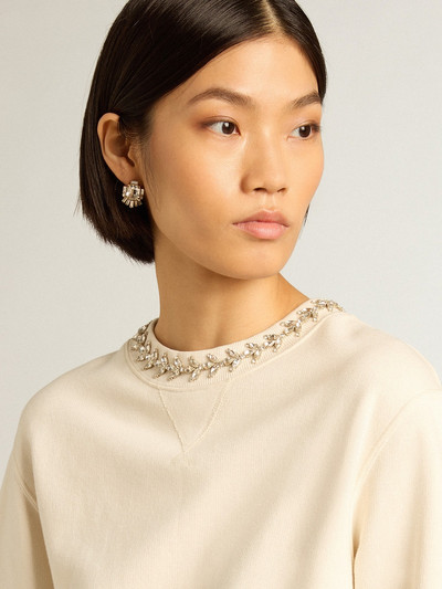 Golden Goose Round-neck cotton sweatshirt in aged white with hand-applied crystals outlook