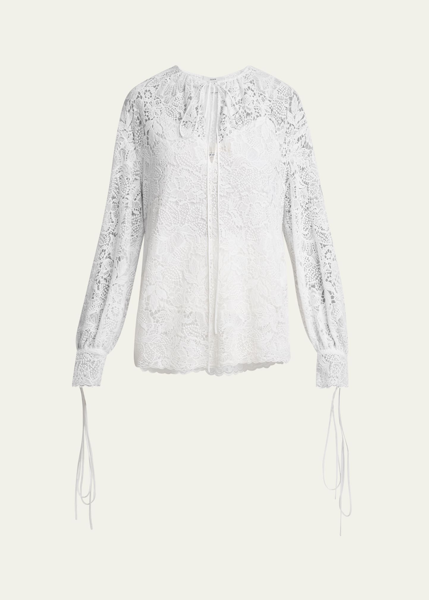 Floral Lace Drawstring Blouse - 1