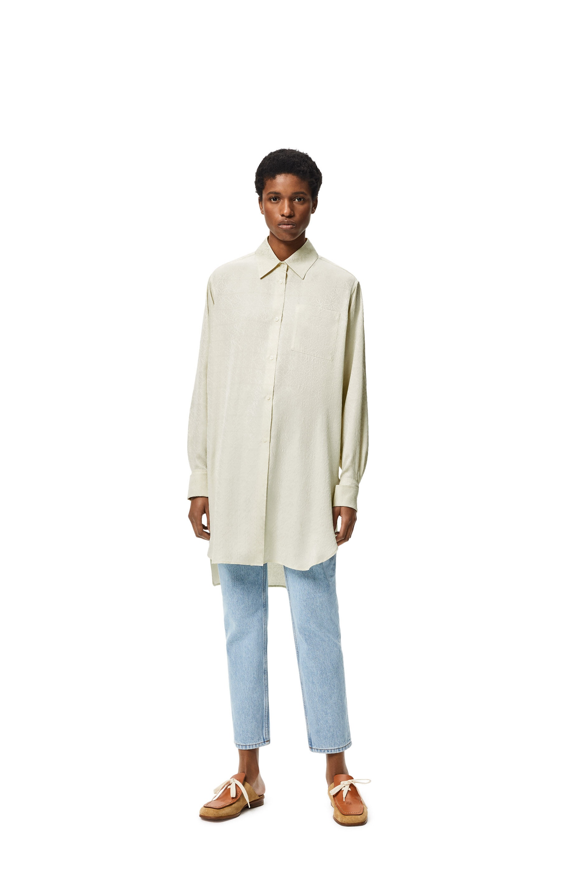 Anagram jacquard  long shirt in silk - 2