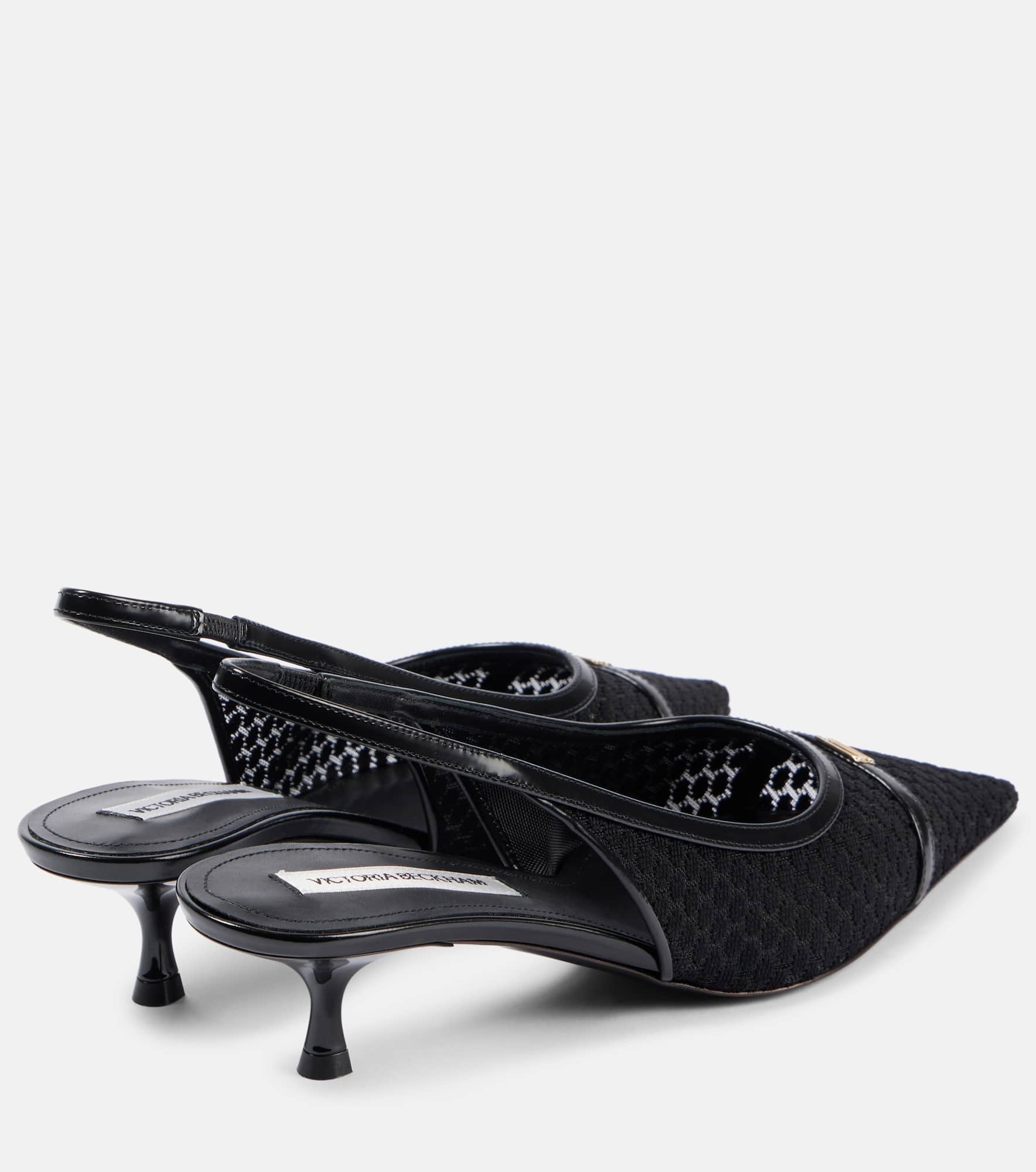 Leather-trimmed mesh slingback pumps - 2