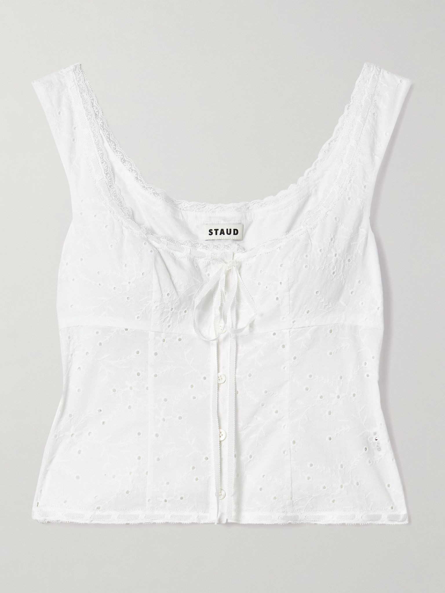 Lou lace-trimmed broderie anglaise cotton tank White - 1