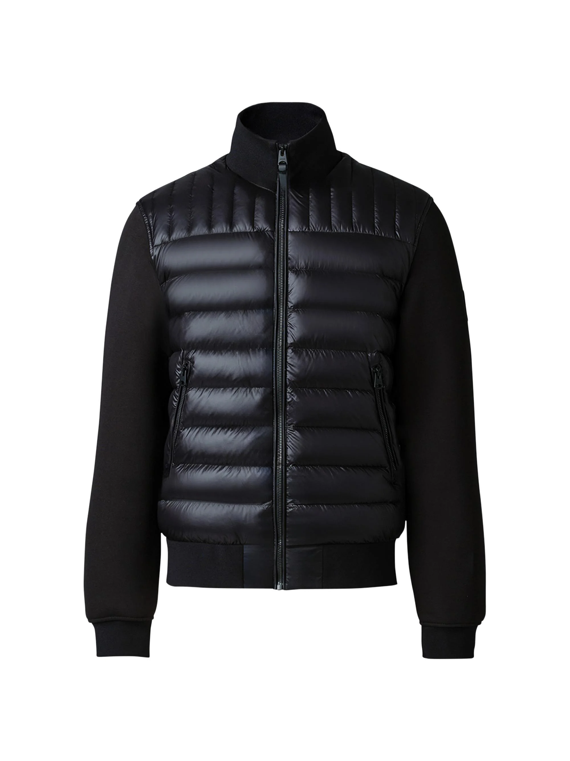 Men's Collin Mixed-Media Bomber Jacket - Black - 1