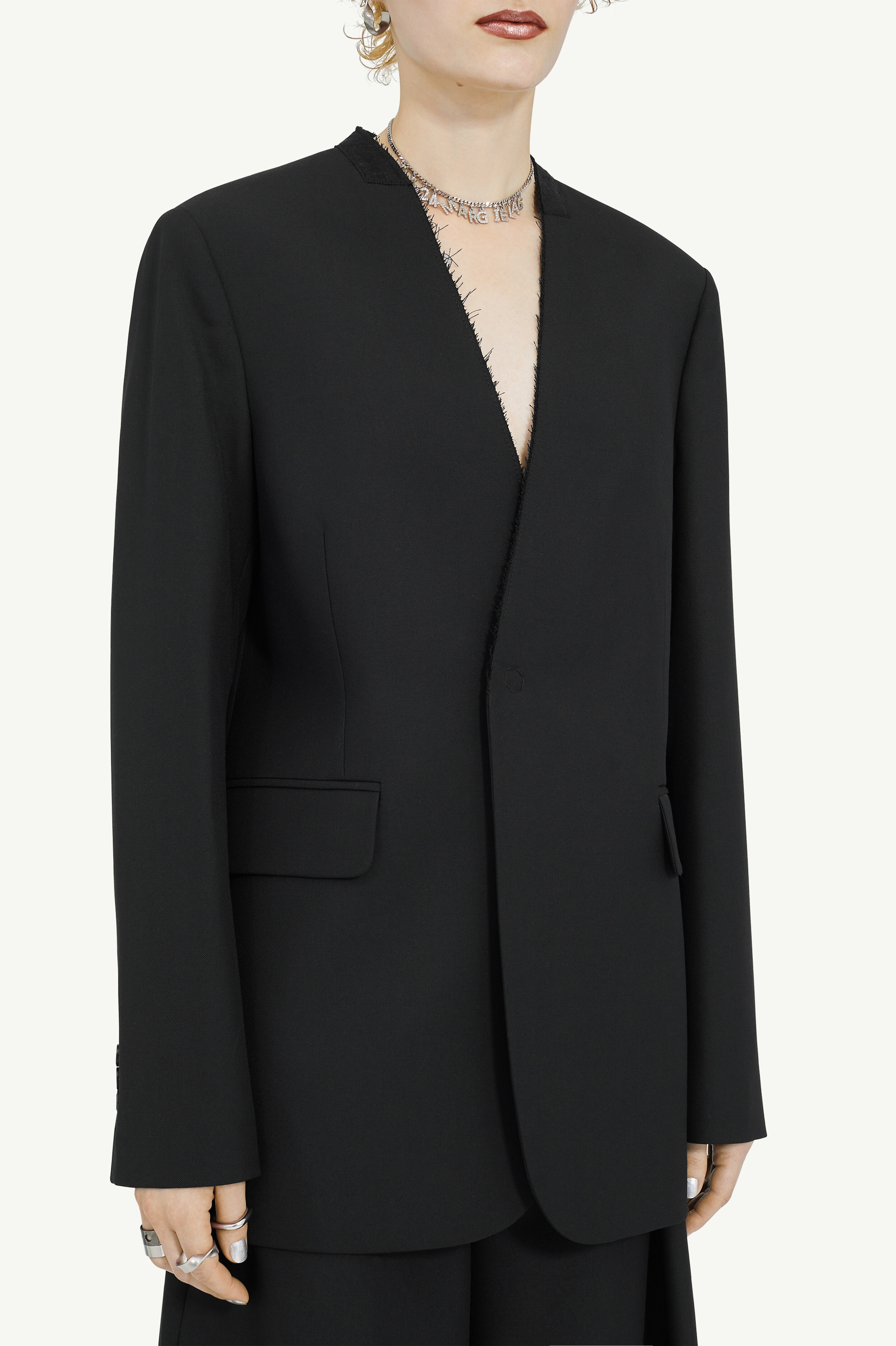 Collarless Padded Suit Jacket - 5
