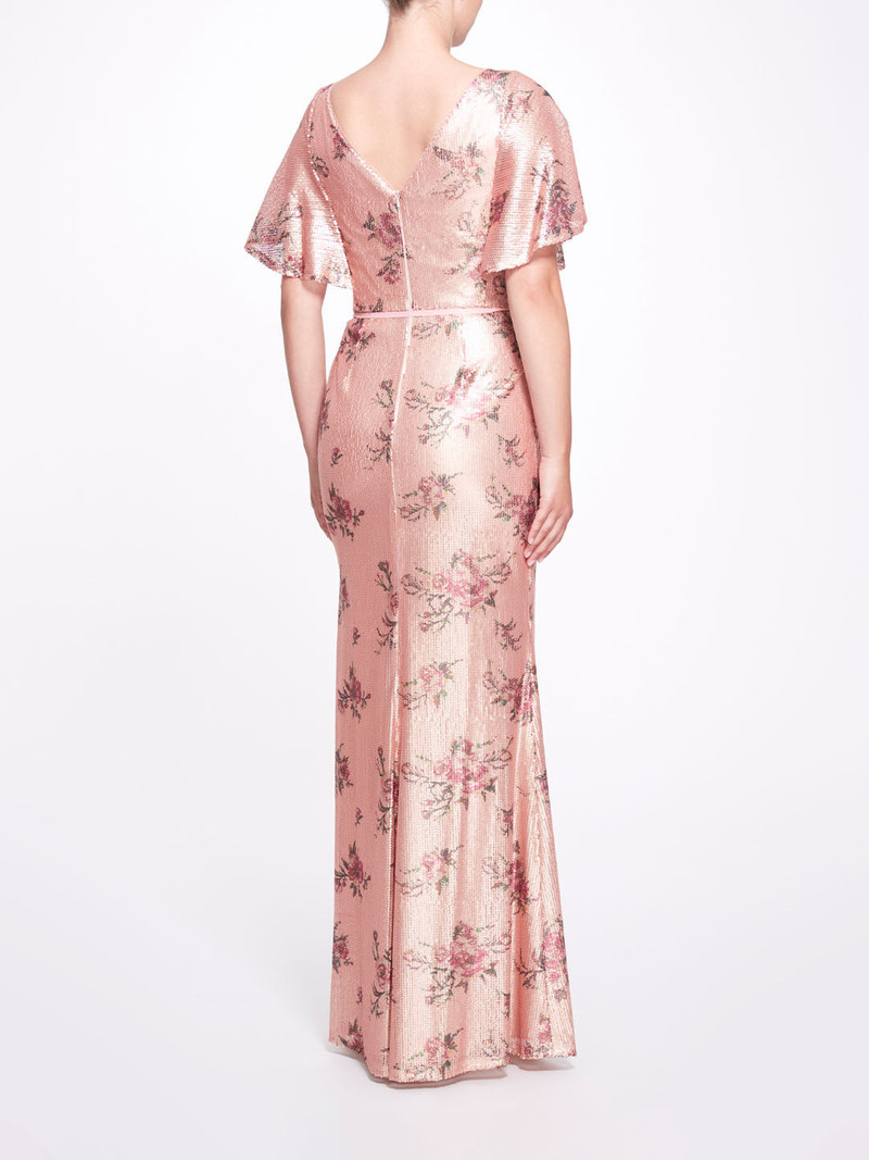 Marchesa LUCCA A-LINE FLUTTER SLEEVE GOWN outlook