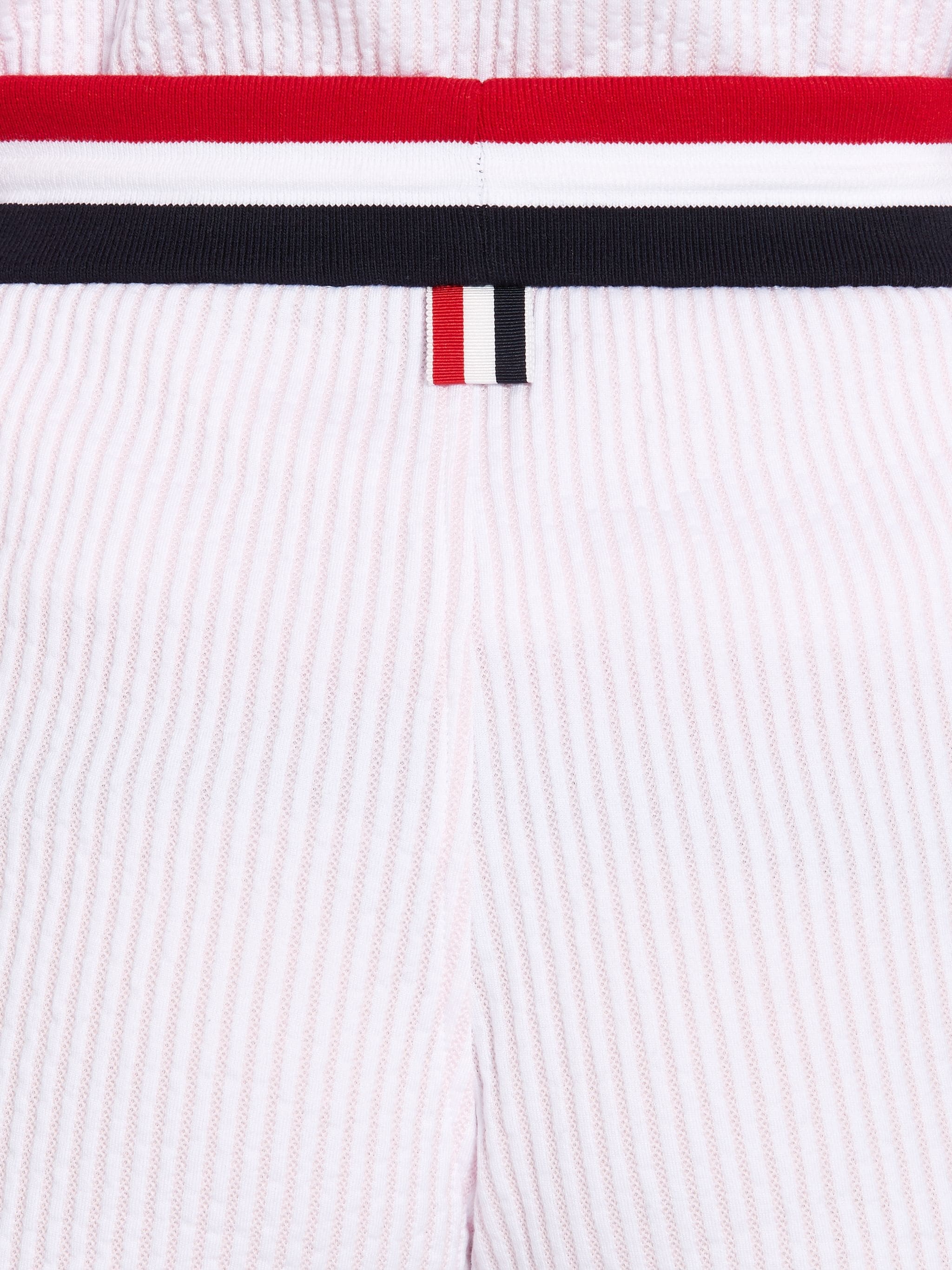 Light Pink Cotton Seersucker Tricolor Striped Waistband Shorts - 6