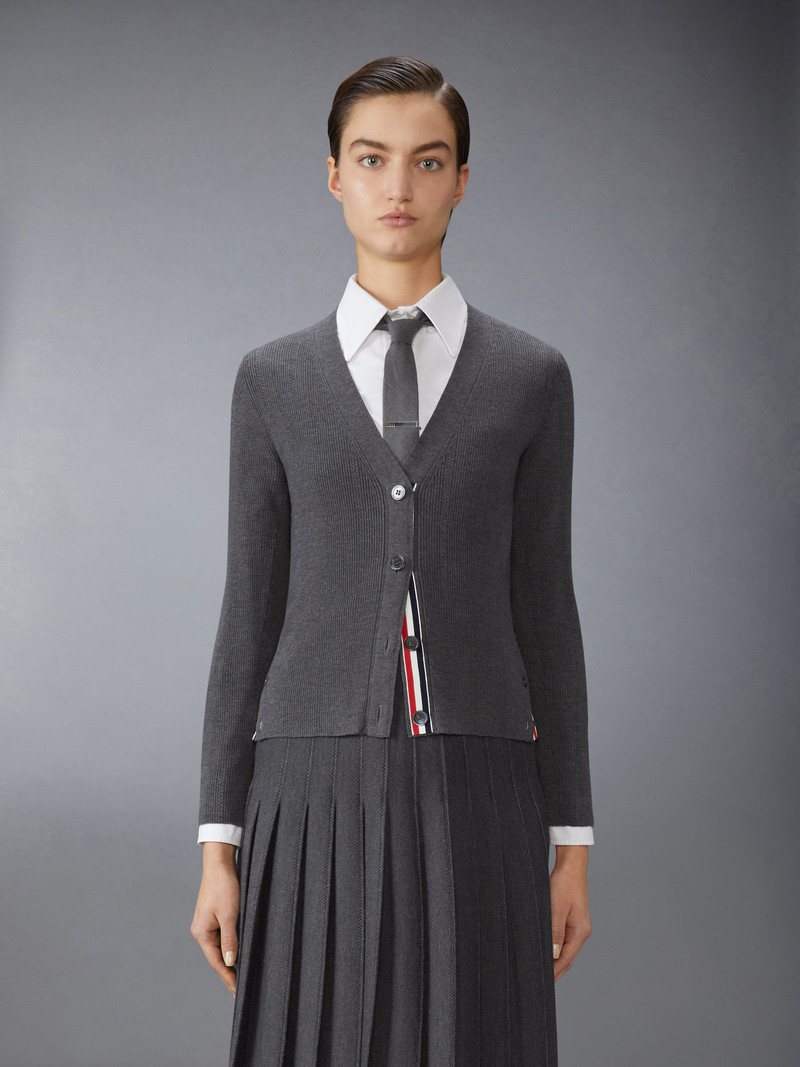 Thom Browne WOOL SILK POINTELLE V NECK CARDIGAN outlook