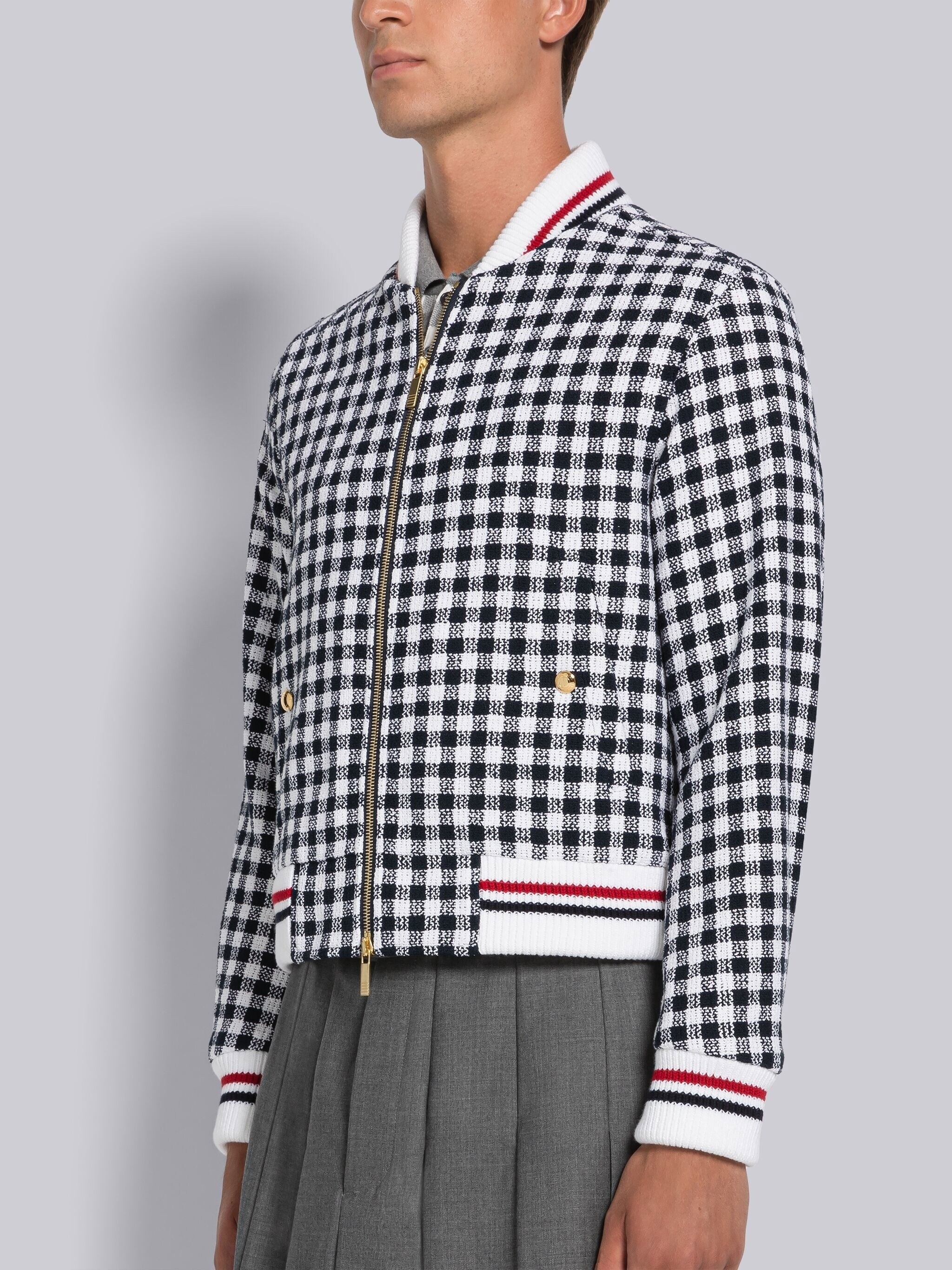 Gingham Boucle Knit Rib Blouson Jacket - 2