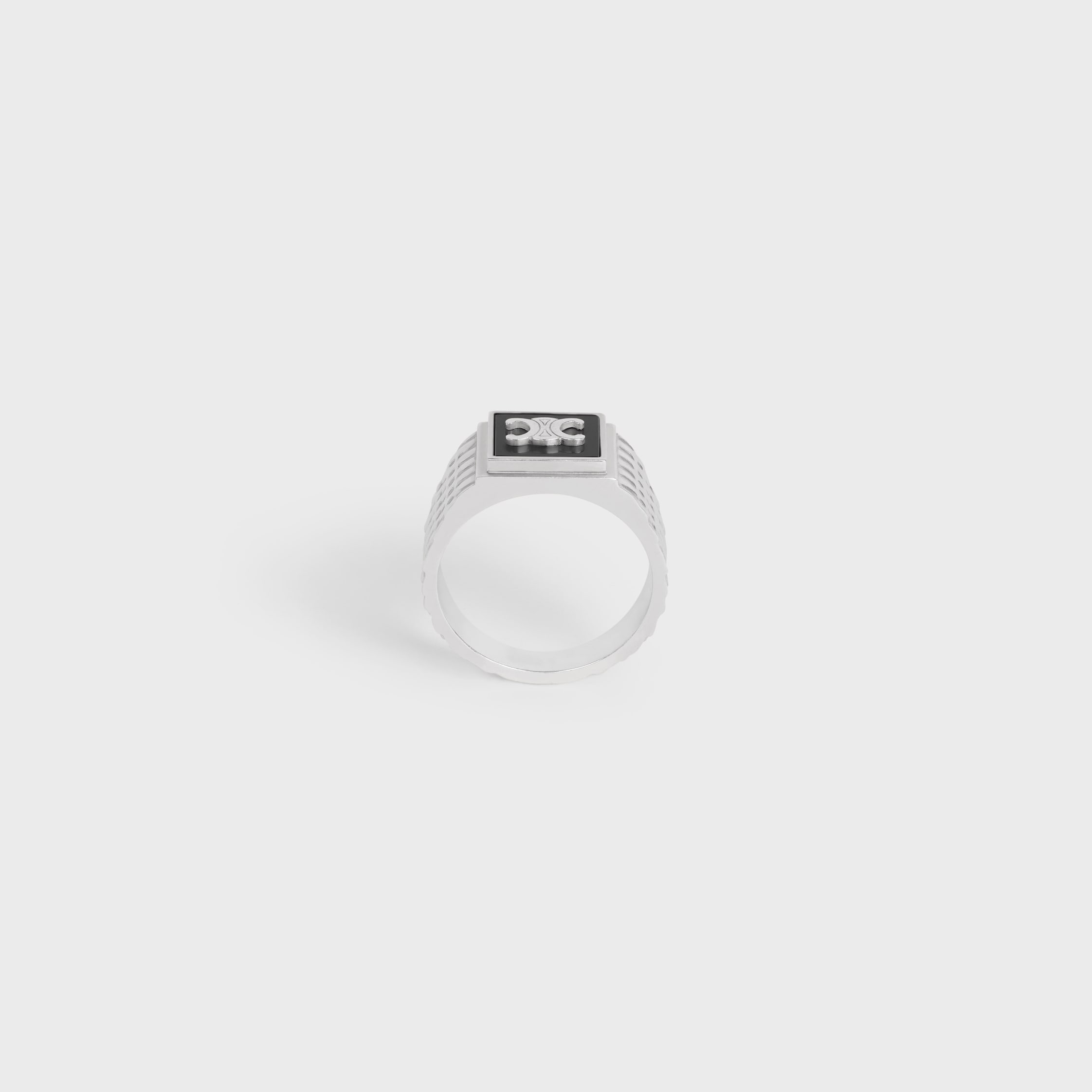 Triomphe Python Signet Ring in Onyx and Sterling Silver with Rhodium finish - 1