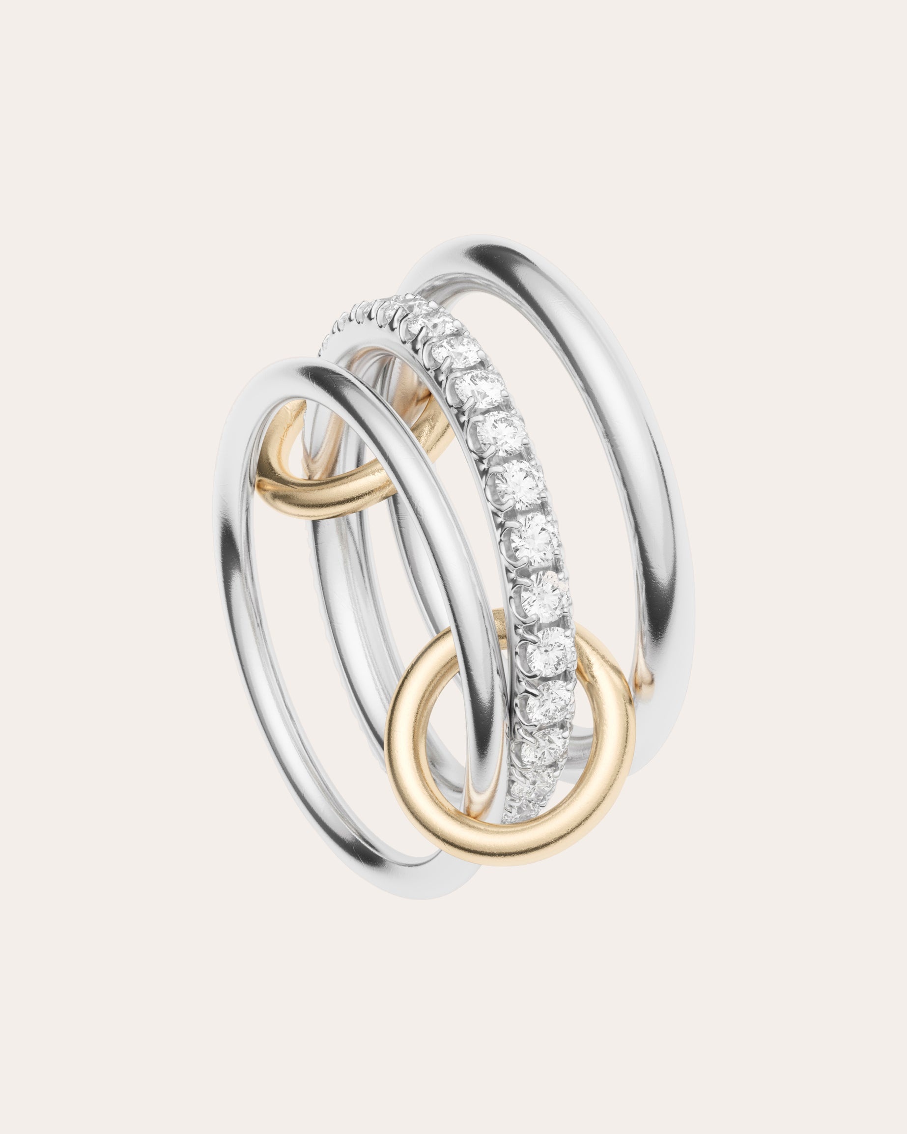 Petunia 18K Gold Sterling Silver and Diamond Linked Rings - 4