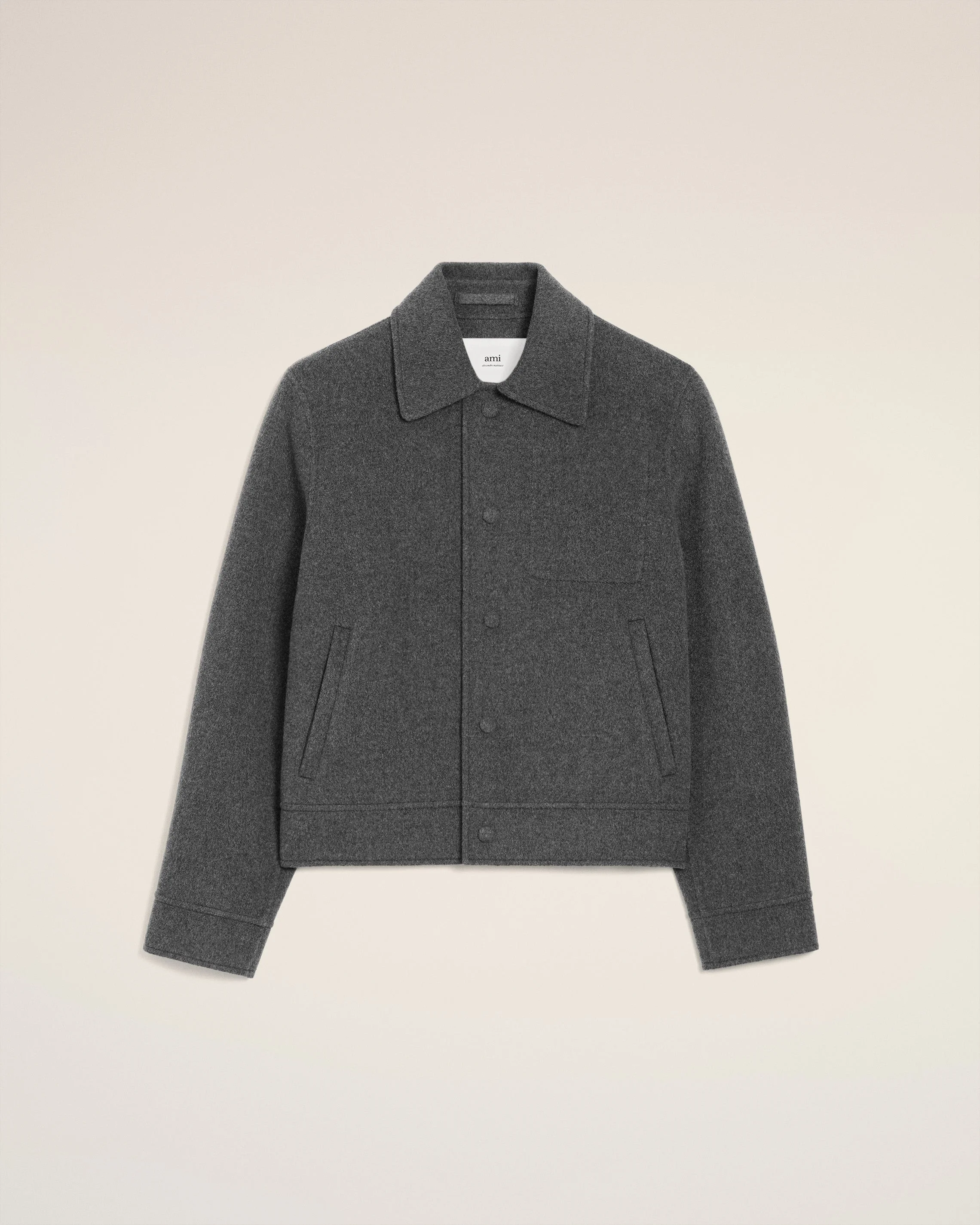 GREY WOOL BOXY BUTTONED JACKET - 1