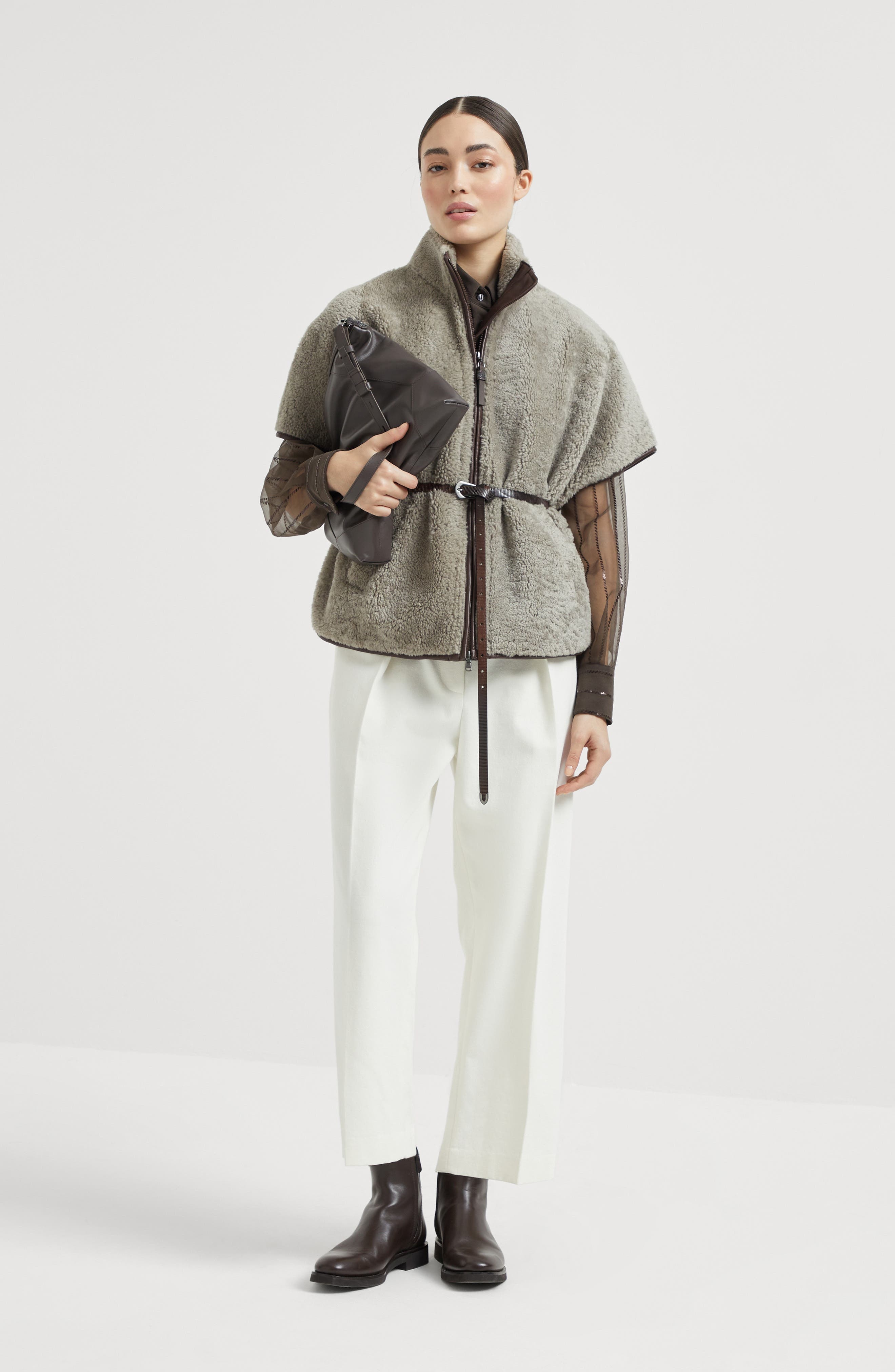 Brunello Cucinelli Curly shearling outerwear jacket in Grey at Nordstrom - 6