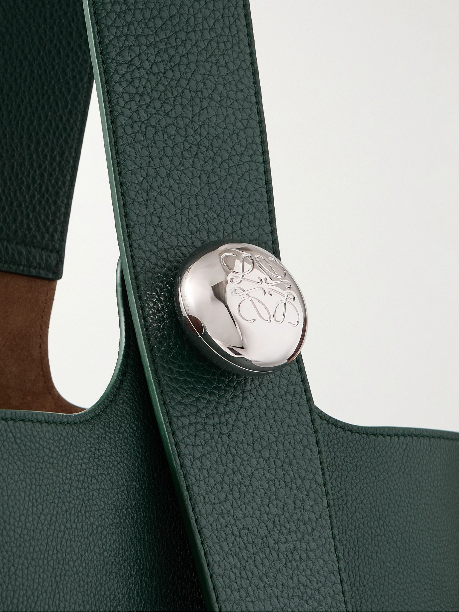 Large Pebble Leather Bucket Bag Green - 4