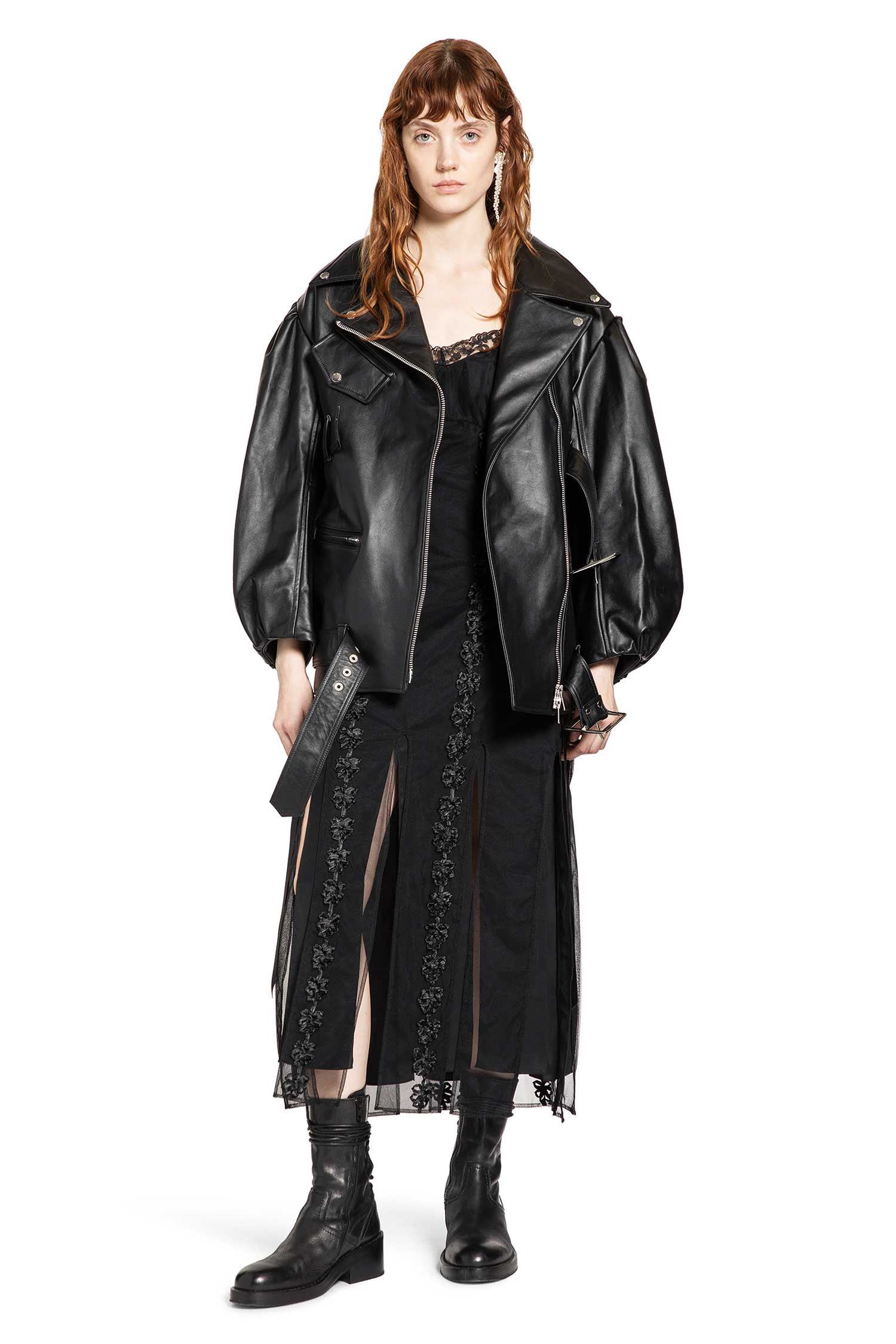 Puff Sleeve Multi Belt Biker Jacket - 6