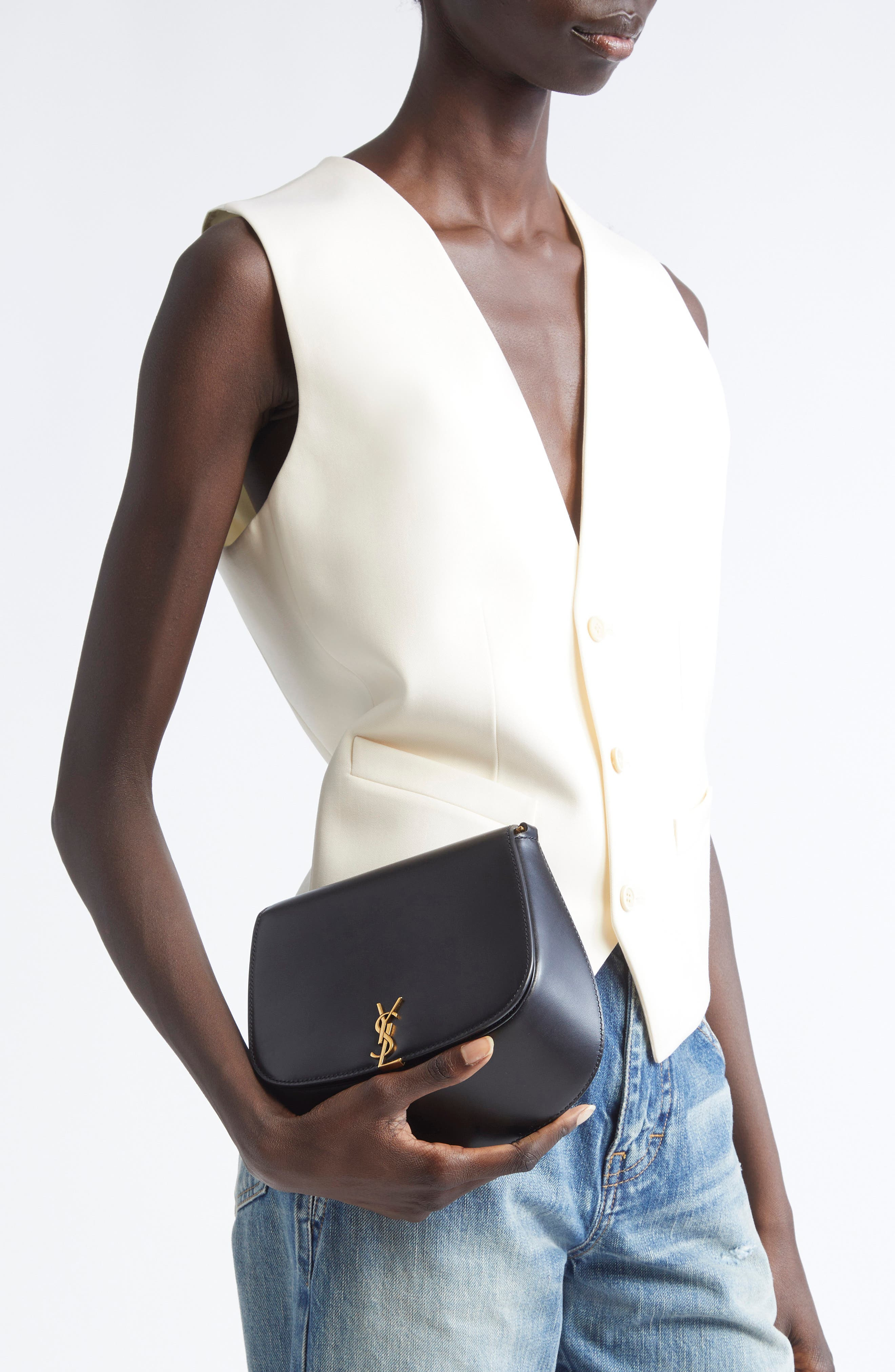 Saint Laurent Mini Voltaire Box Leather Top Handle Bag in Noir at Nordstrom - 2