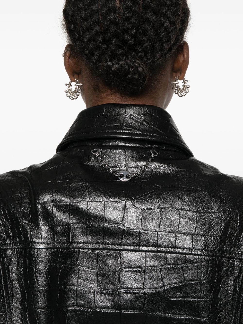 crocodile-embossed leather jacket - 5