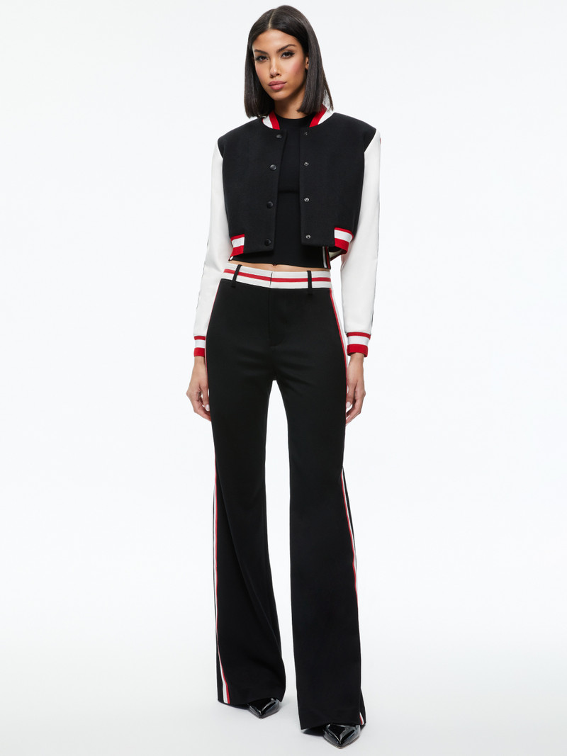 Alice + Olivia BARTON CROPPED VEGAN LEATHER VARSITY JACKET outlook