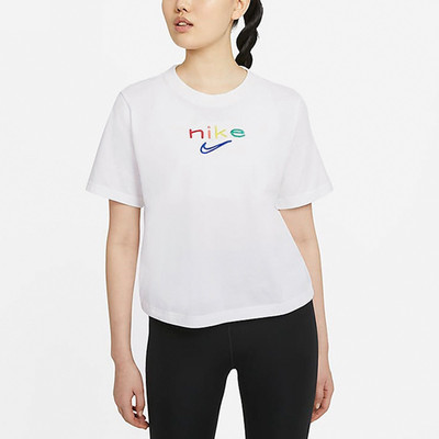 Nike (WMNS) Nike Dri-FIT Boxy Rainbow Embroidery Logo Short Sleeve White DD2849-100 outlook