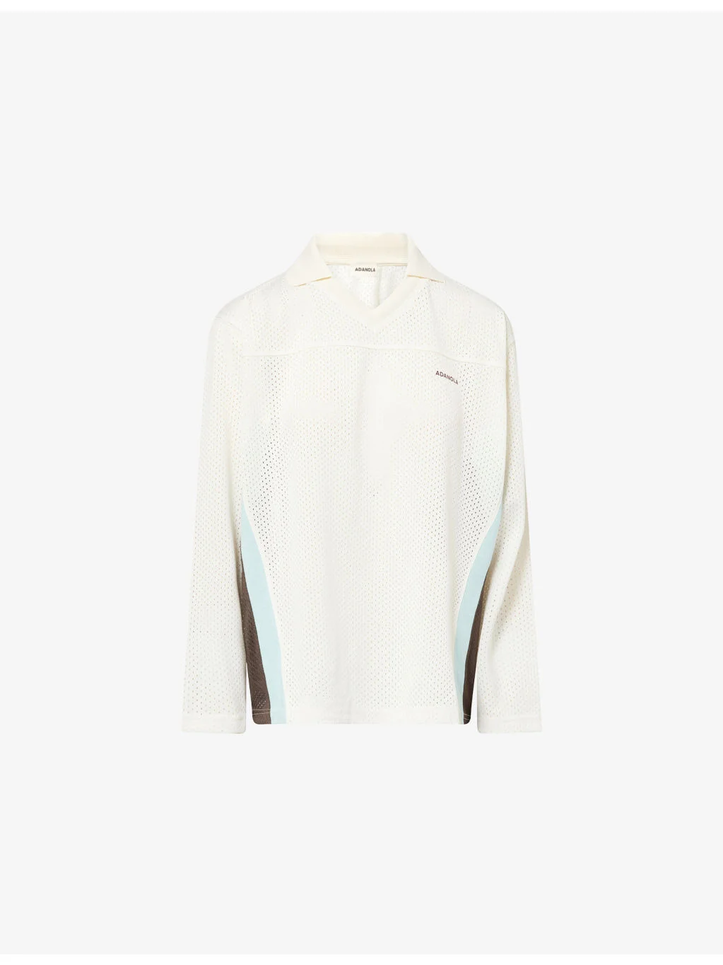 Collared Long-Sleeve Mesh Jersey Top - 1