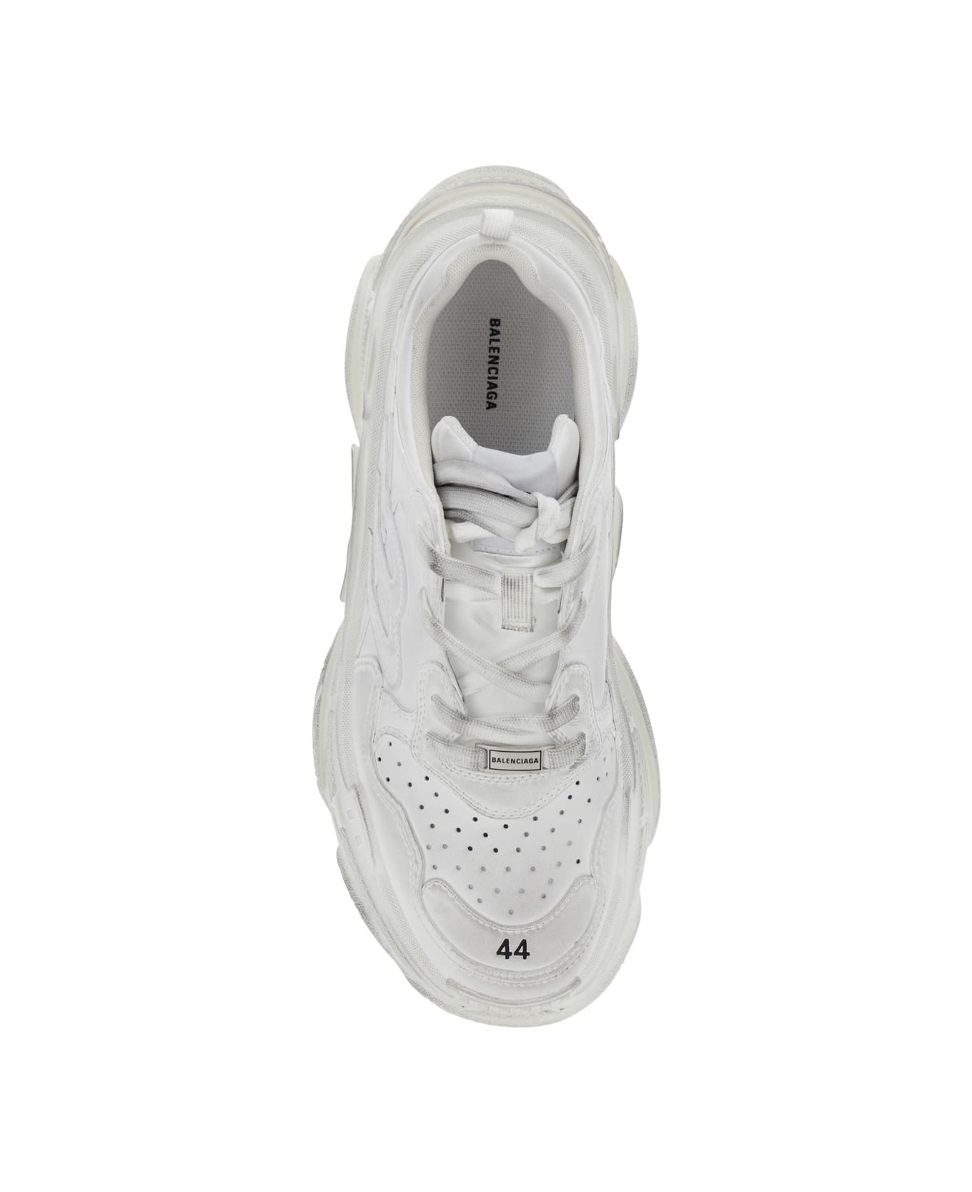 'triple S Sporty' White Sneaker With 3b Logo Embroidered On The Side And Worn Effect In Tech Fabric  - 4