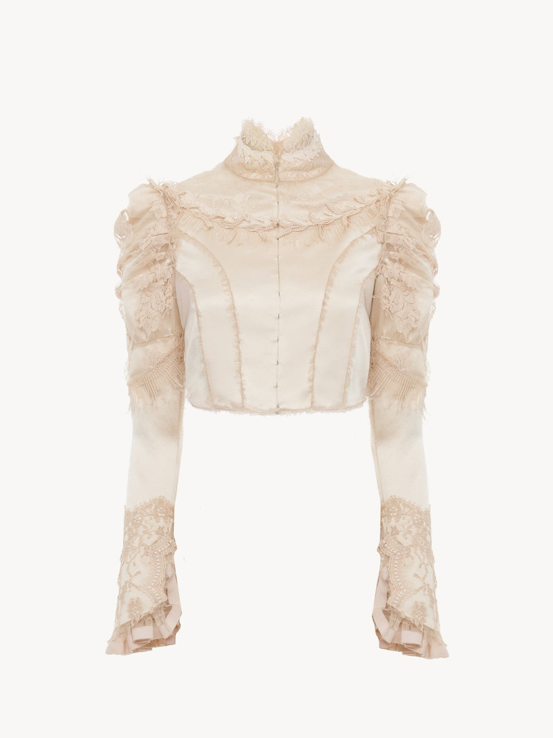 Chloé CROPPED FITTED JACKET IN SILK DUCHESS SATIN & LACE outlook