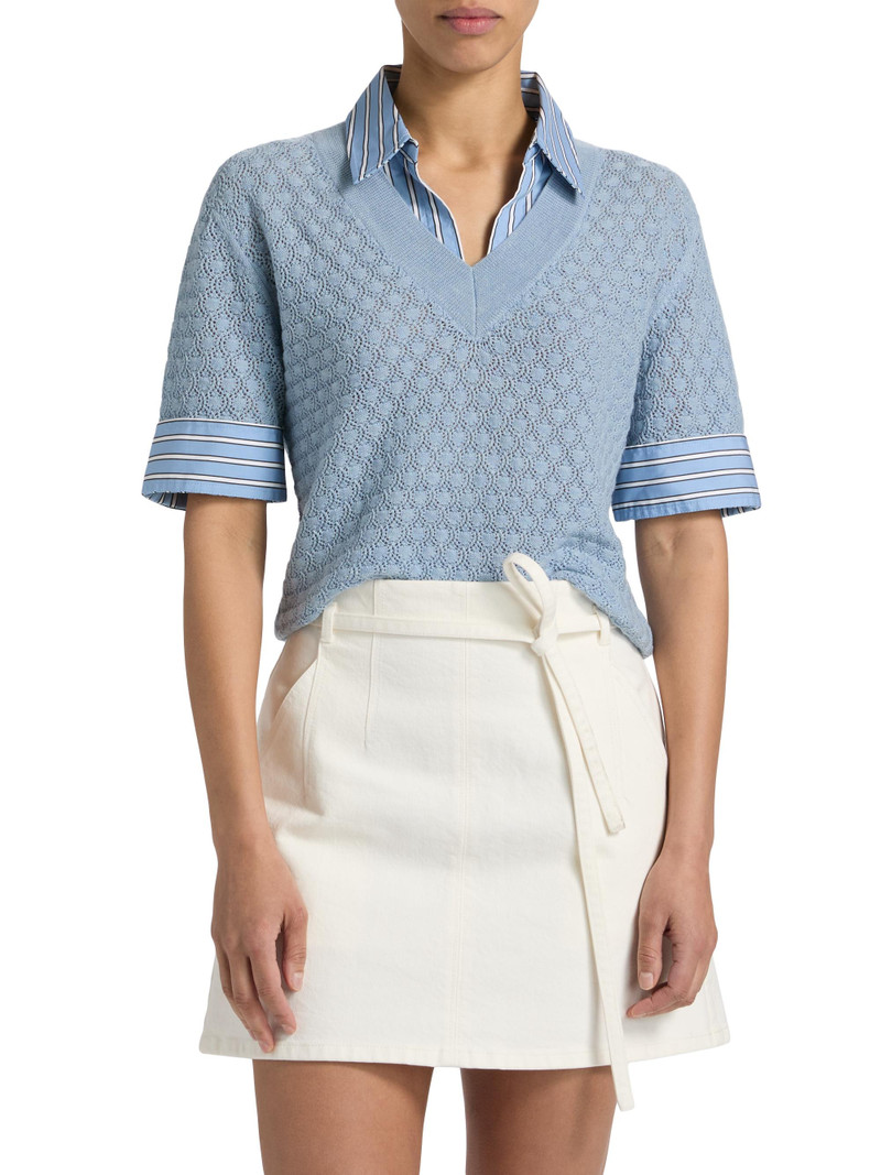 Women's Esme Layered Pointelle Knit Top - Powder Blue 3