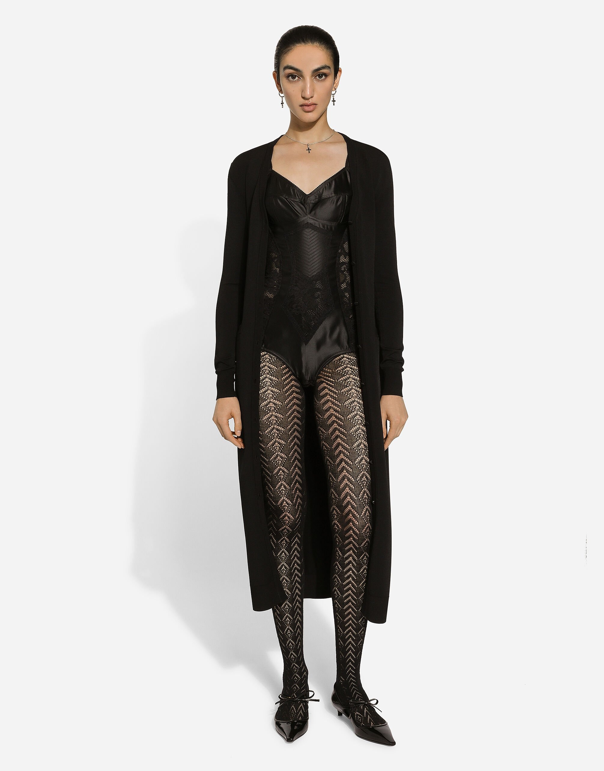 Long stretch viscose knit cardigan with DG logo - 2