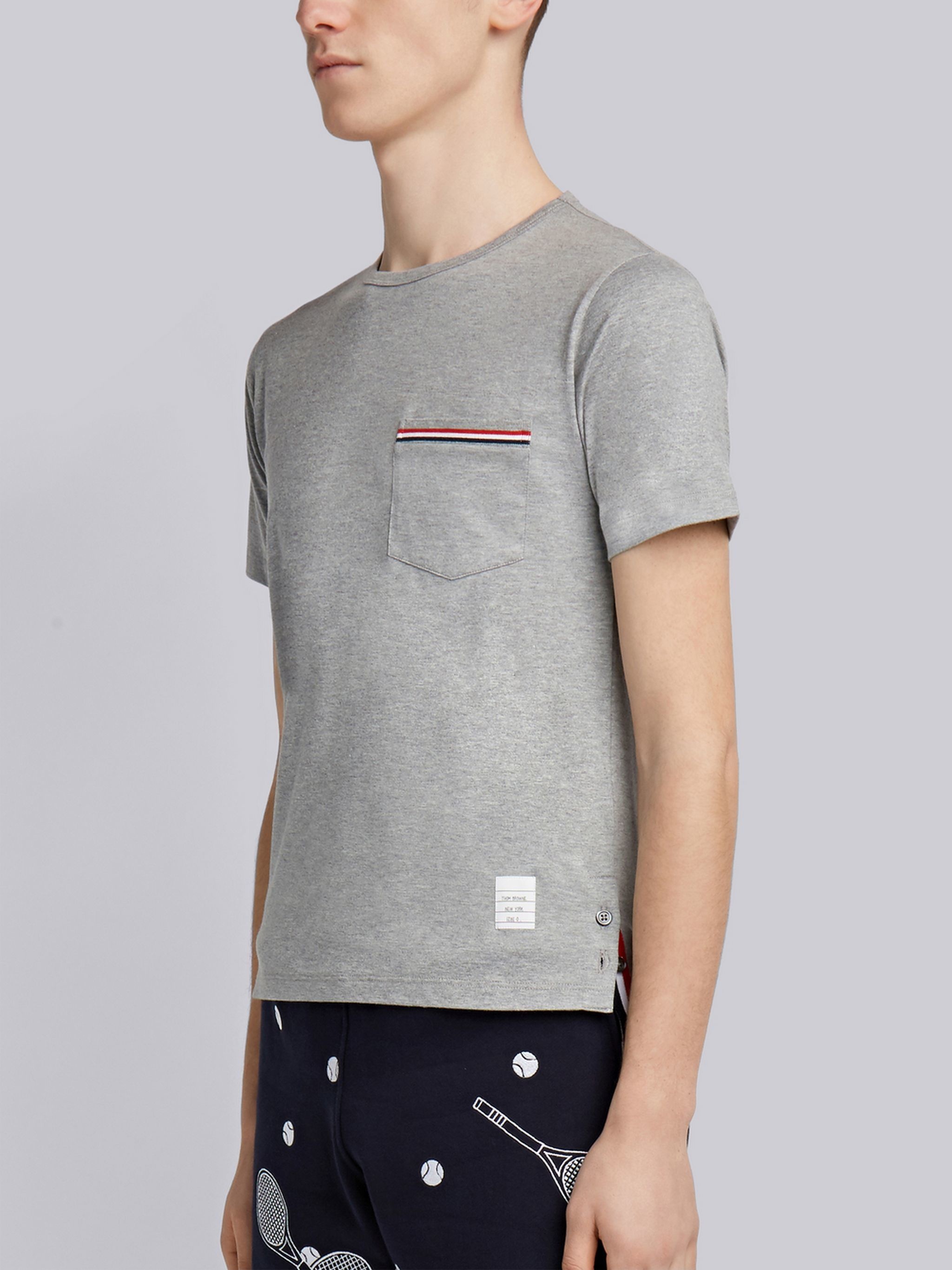 Light Greymedium Weight Jersey Tipped Pocket Crew Neck Tee - 2