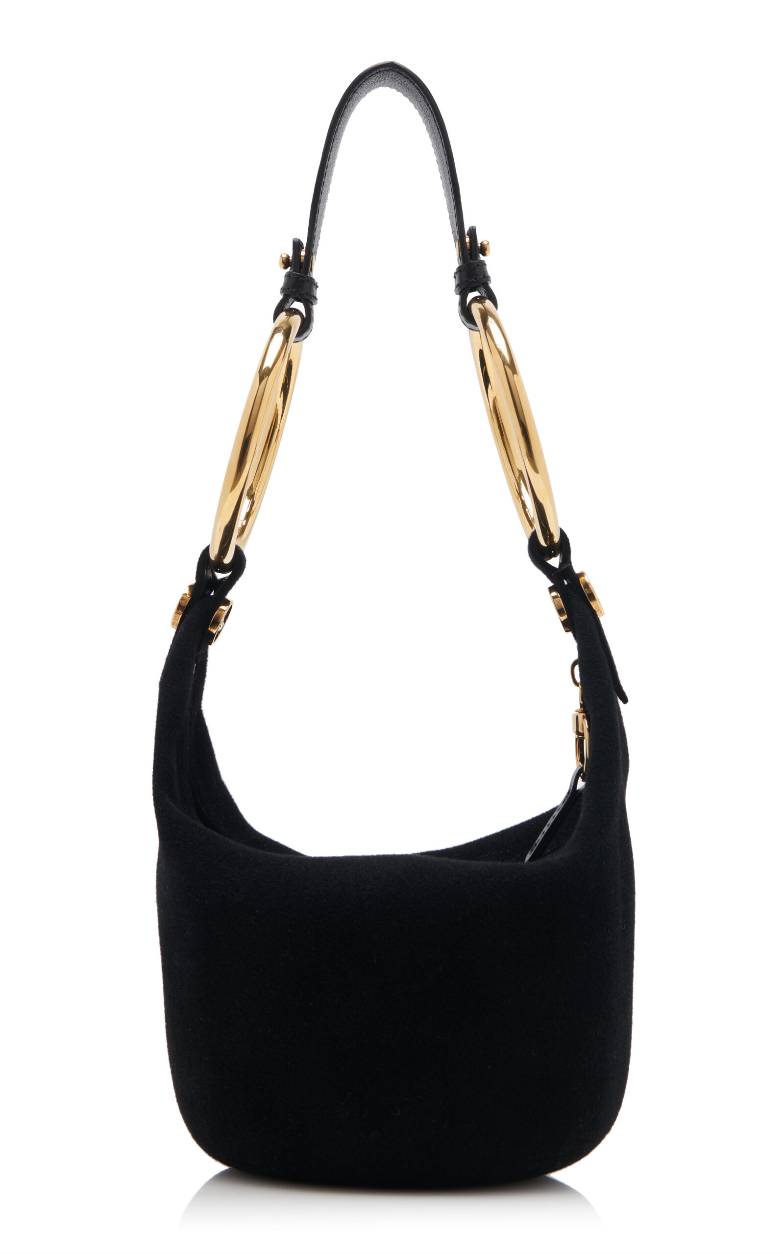 Ring-Detailed Suede Shoulder Bag black - 1