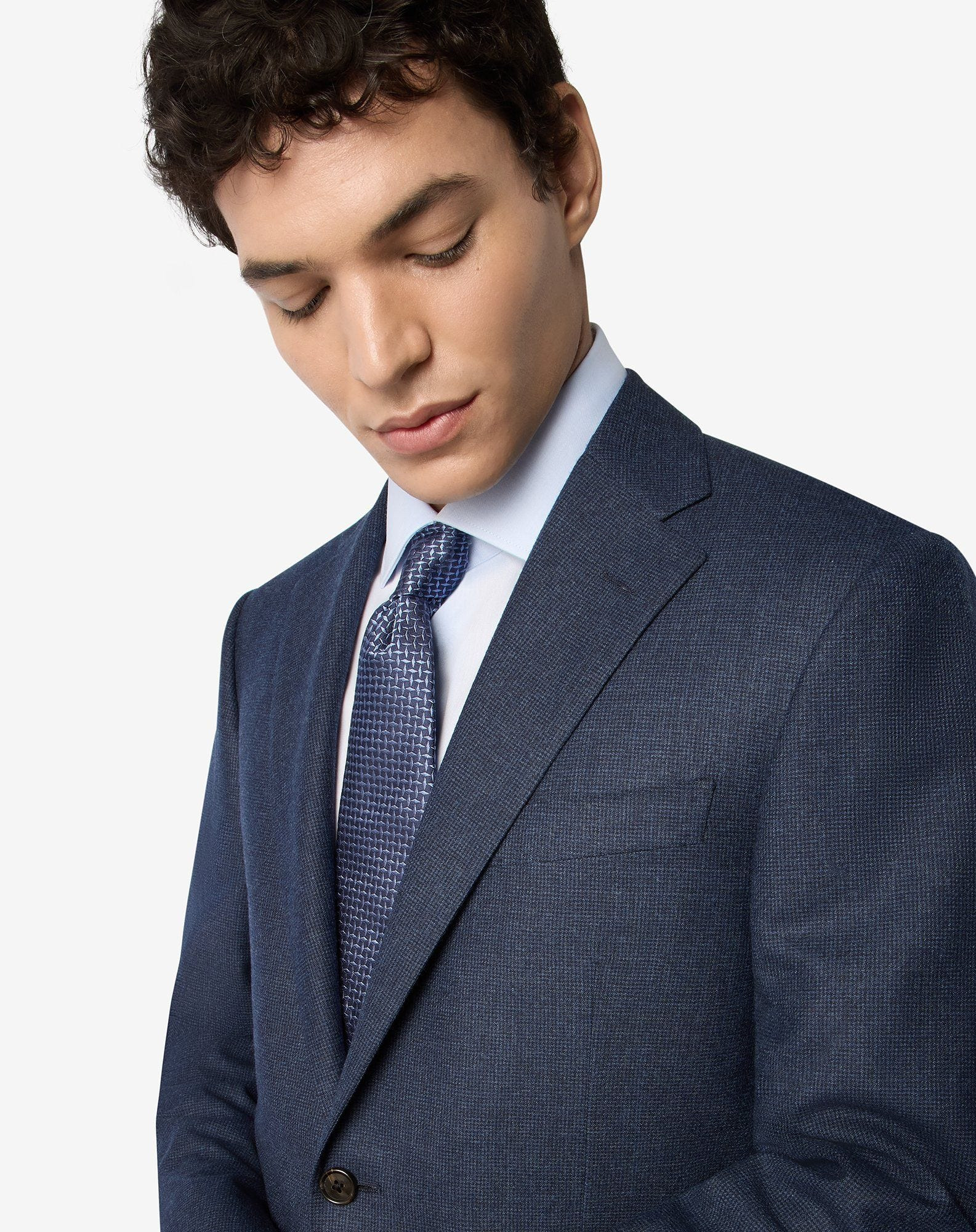 Blue pure silk tie with geometric pattern - 2