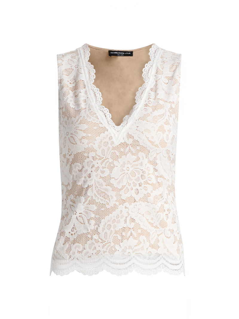 Women's Leila Floral Stretch-Lace Tank - White Beige 1