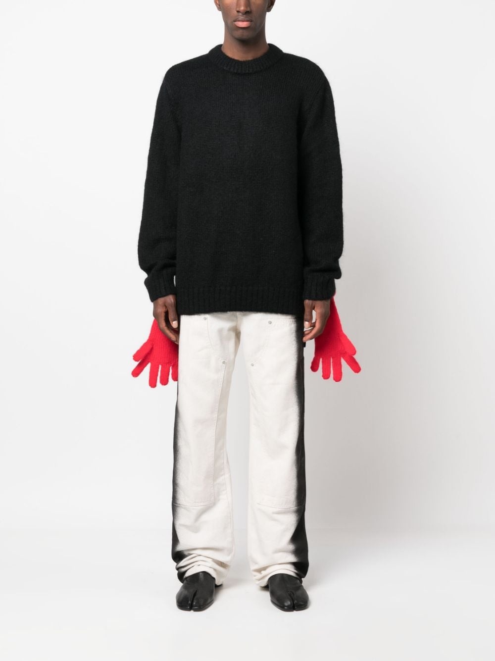 glove-sleeves waffle-knit jumper - 2