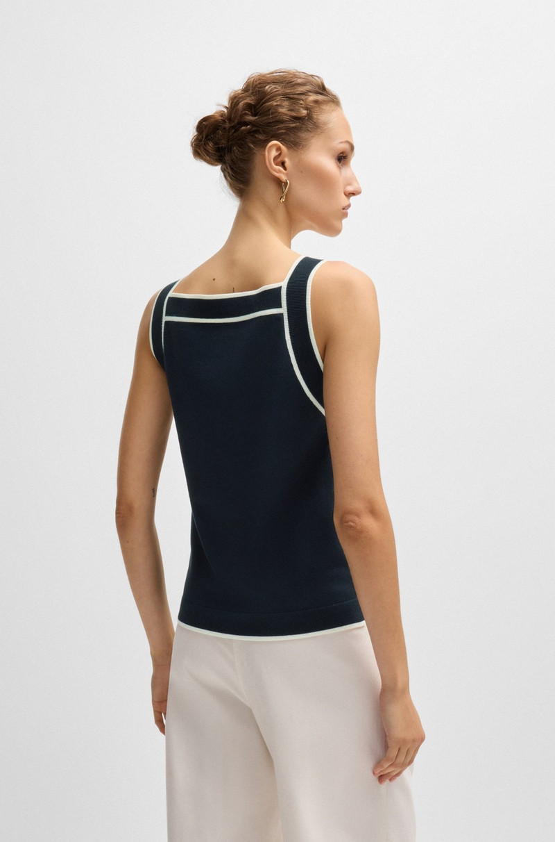 WIDE-NECK KNITTED VEST TOP WITH CONTRAST PIPING 4