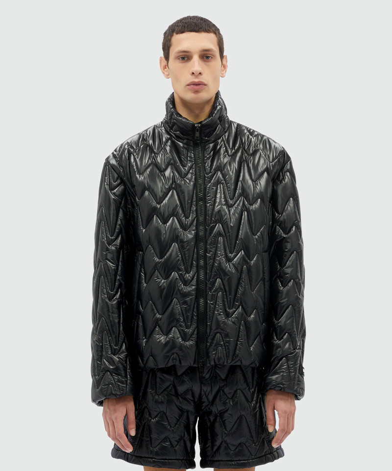MSGM Black quilted jacket with "TheMwave" motif outlook