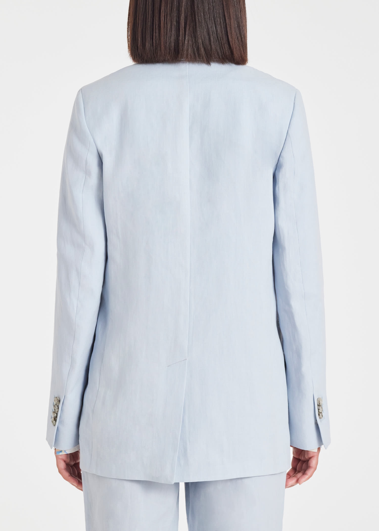 Pale Blue Linen One-Button Blazer - 6