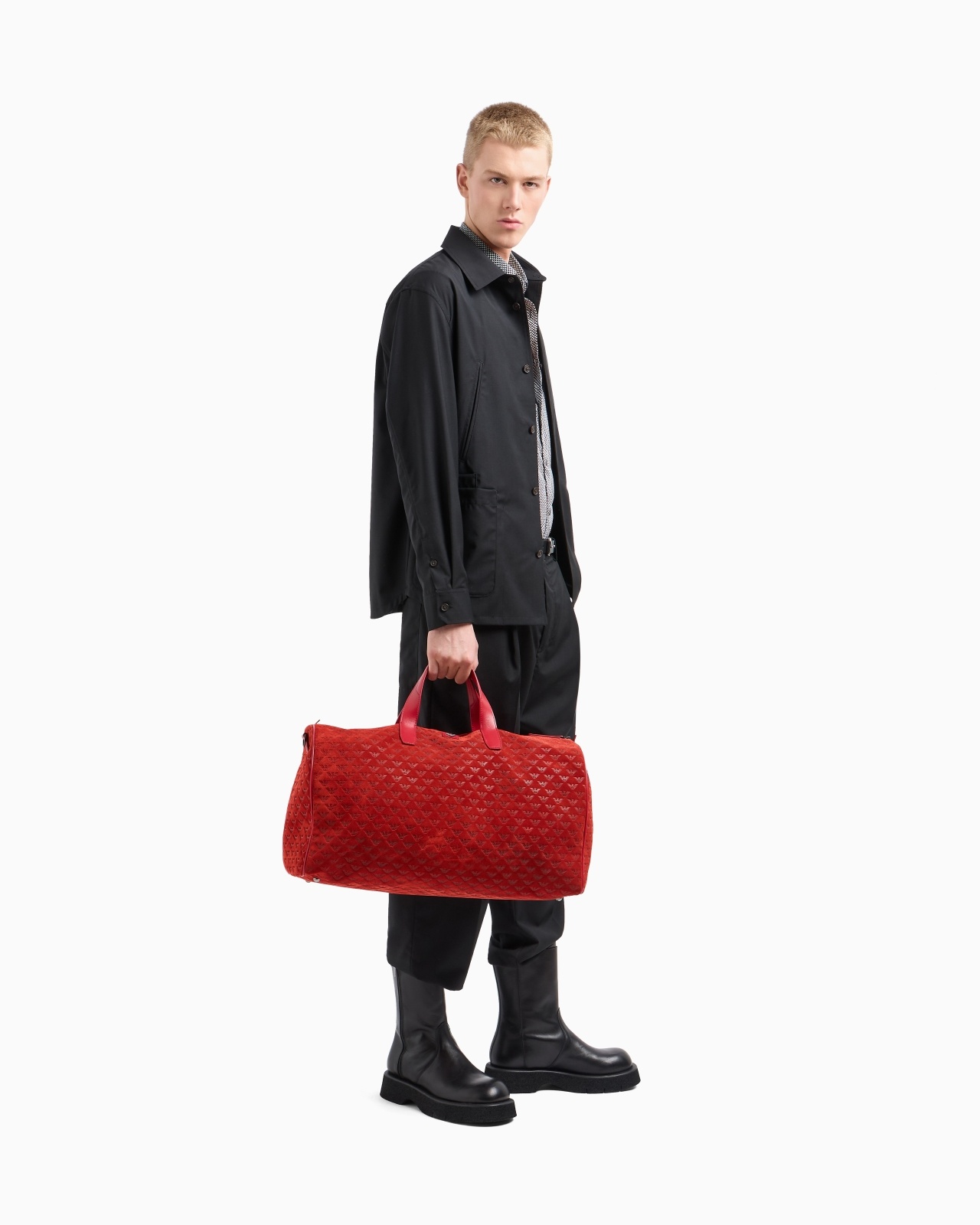 SUEDE DUFFEL BAG WITH ALL-OVER EMBOSSED EAGLE - 6