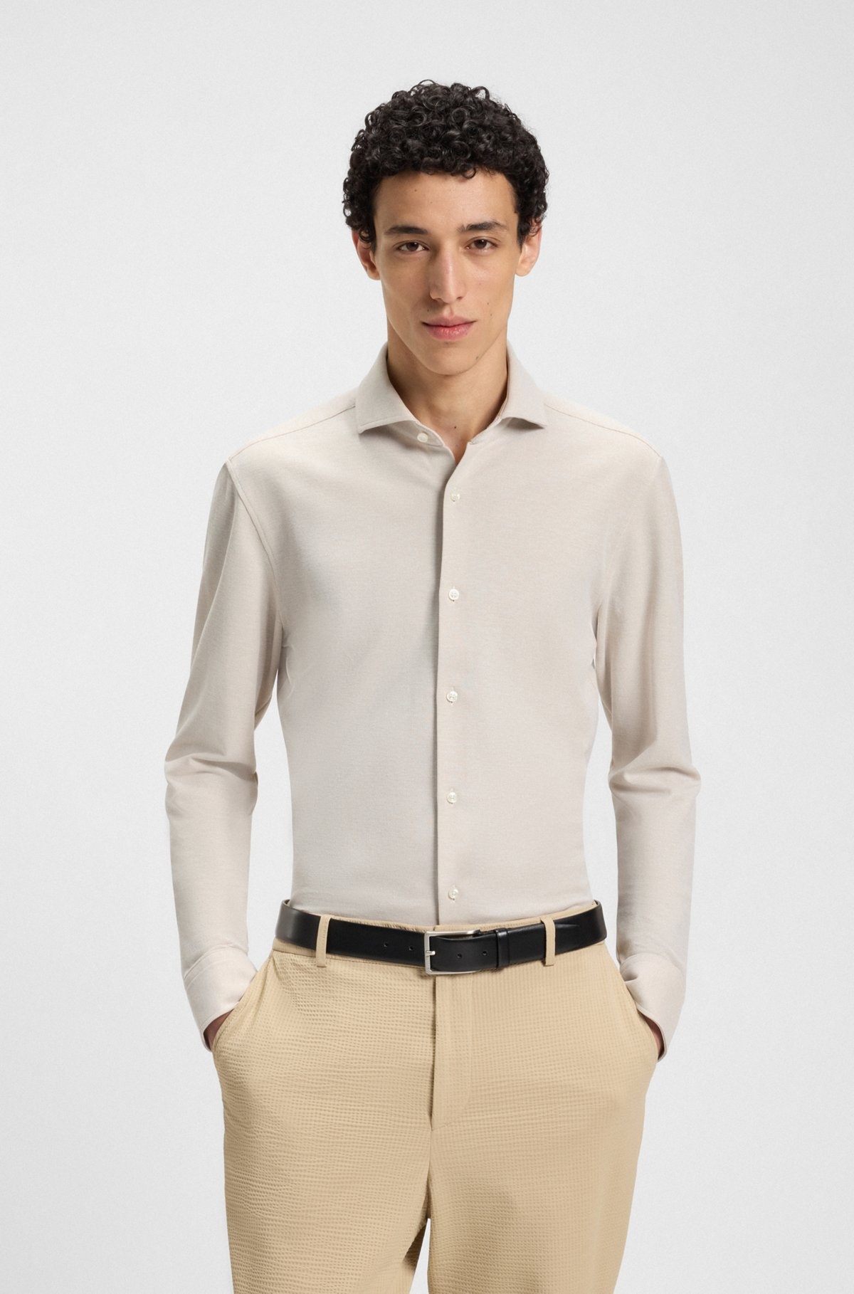 SLIM-FIT SHIRT IN COTTON-PIQUÉ JERSEY - 2