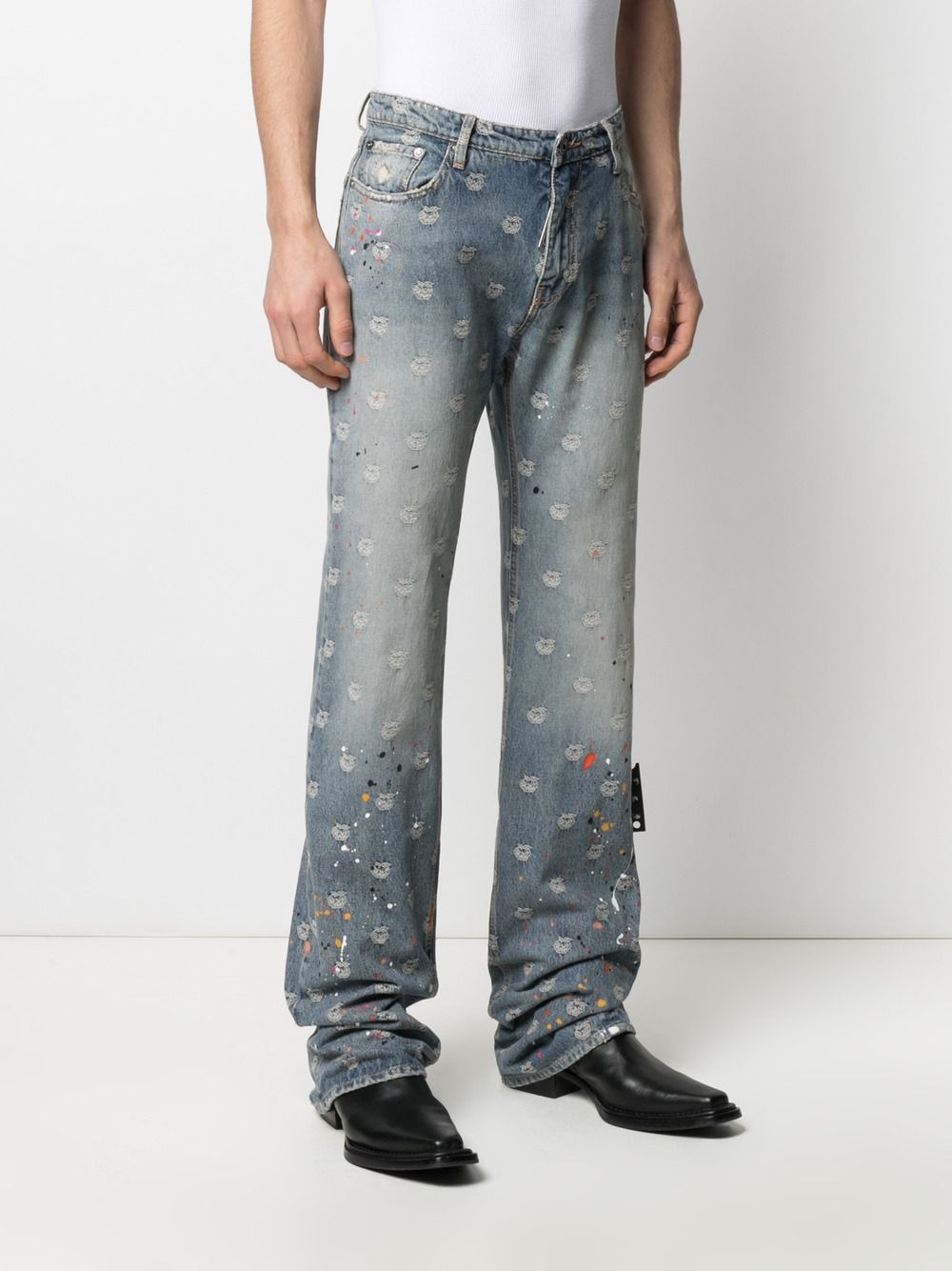logo-jacquard paint-splatter jeans - 3