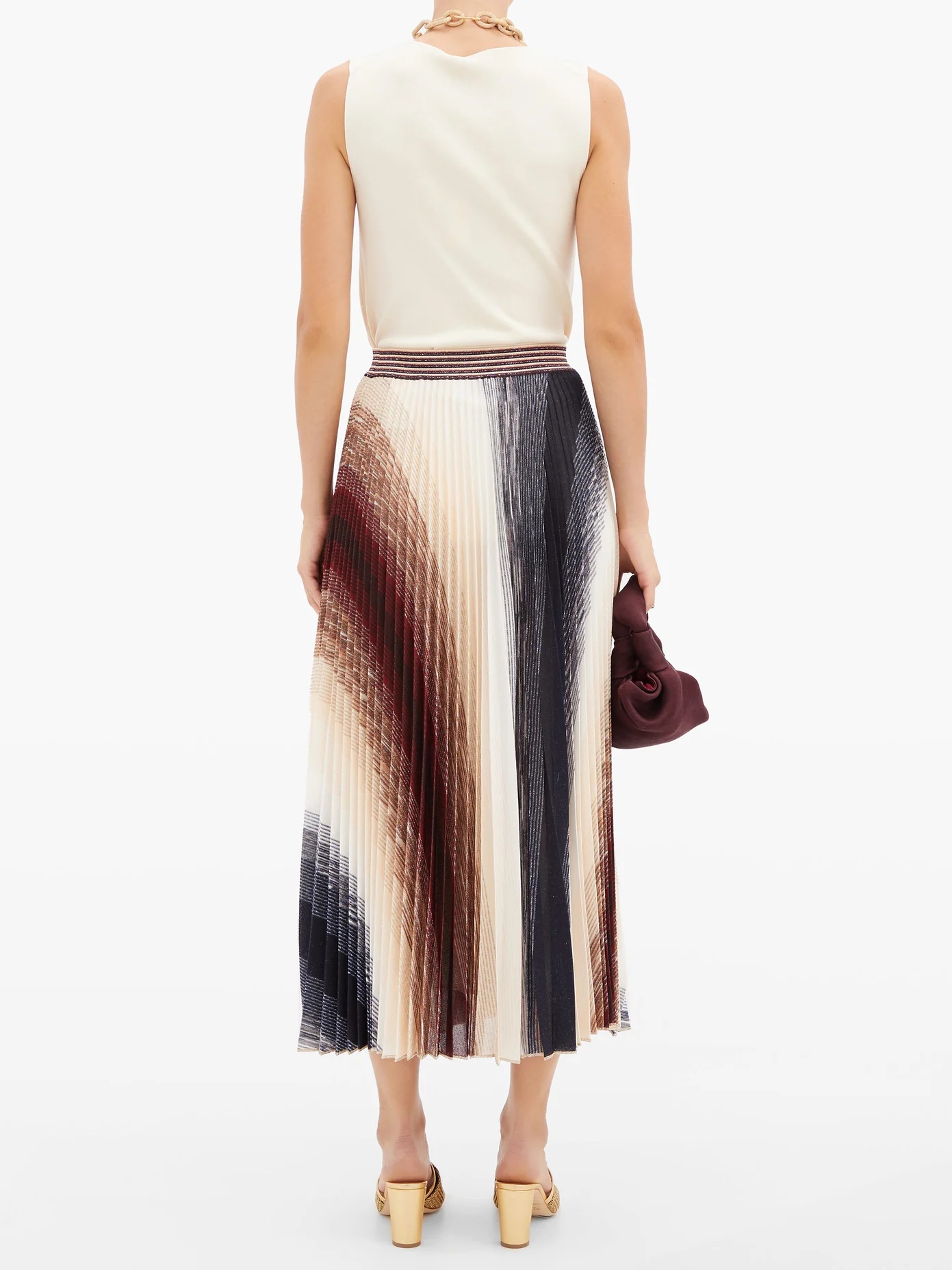 Pleated abstract-jacquard knit midi skirt - 5