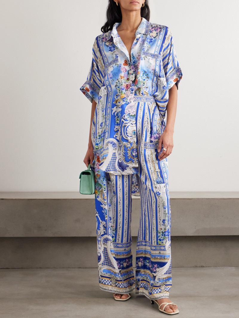 CAMILLA Crystal-embellished Printed Silk-satin Wide-leg Pants outlook