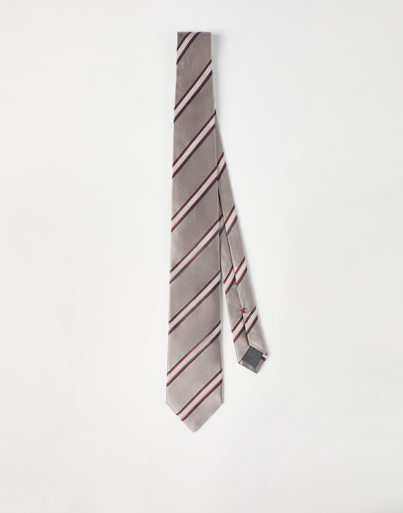 Regimental stripe silk and cotton tie 1