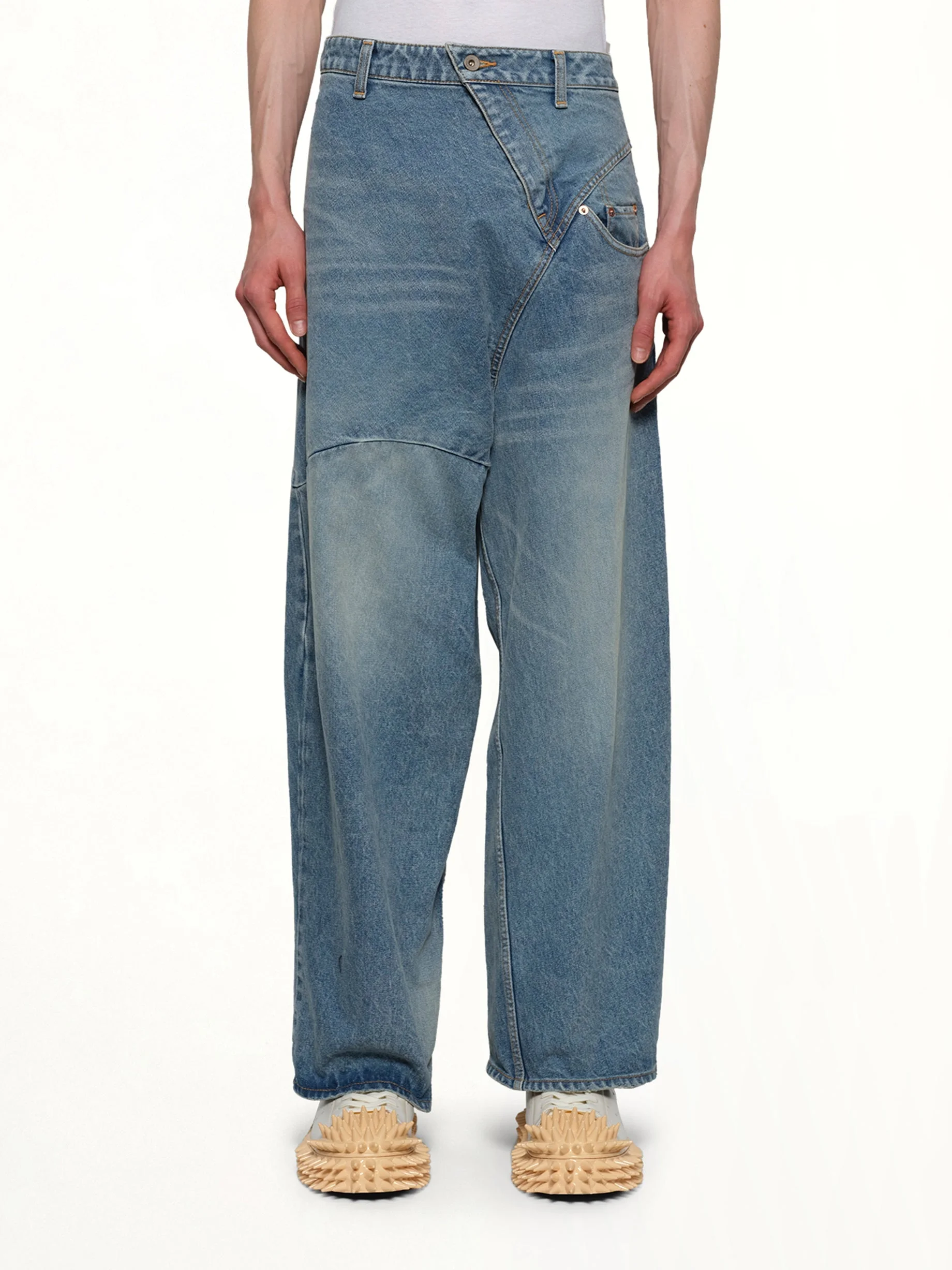 Distorted Cutting Denim Pants in Indigo - 1
