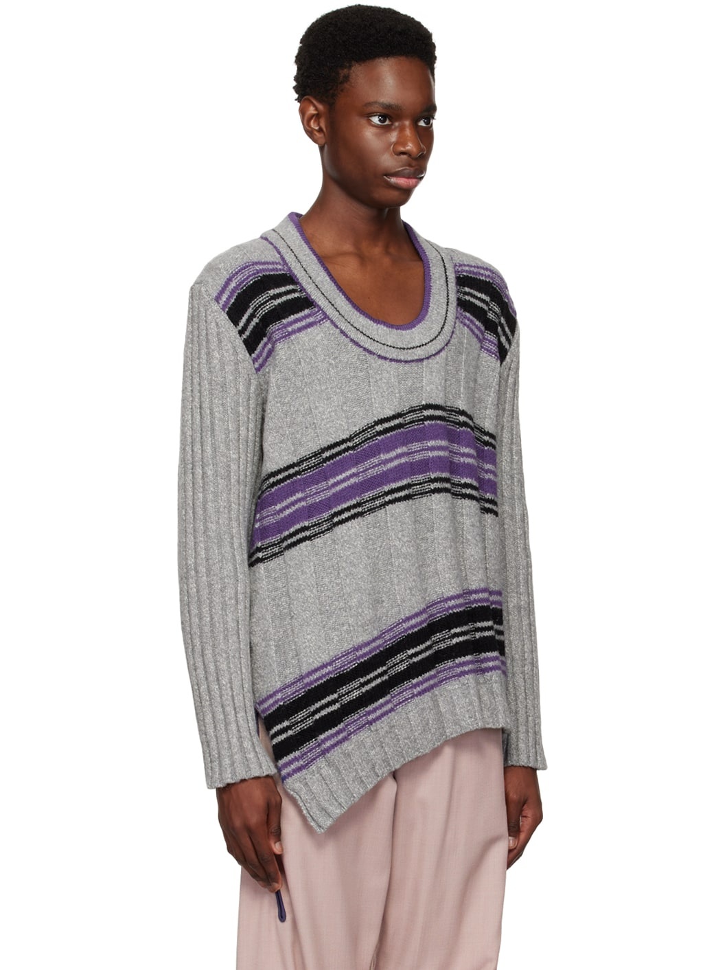Kiko Kostadinov Gray u0026 Purple Brutus Sweater | REVERSIBLE