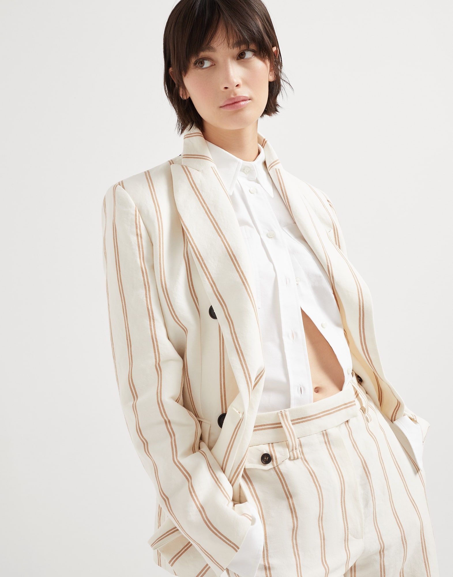 Linen and cotton regimental stripe panama blazer with monili - 4