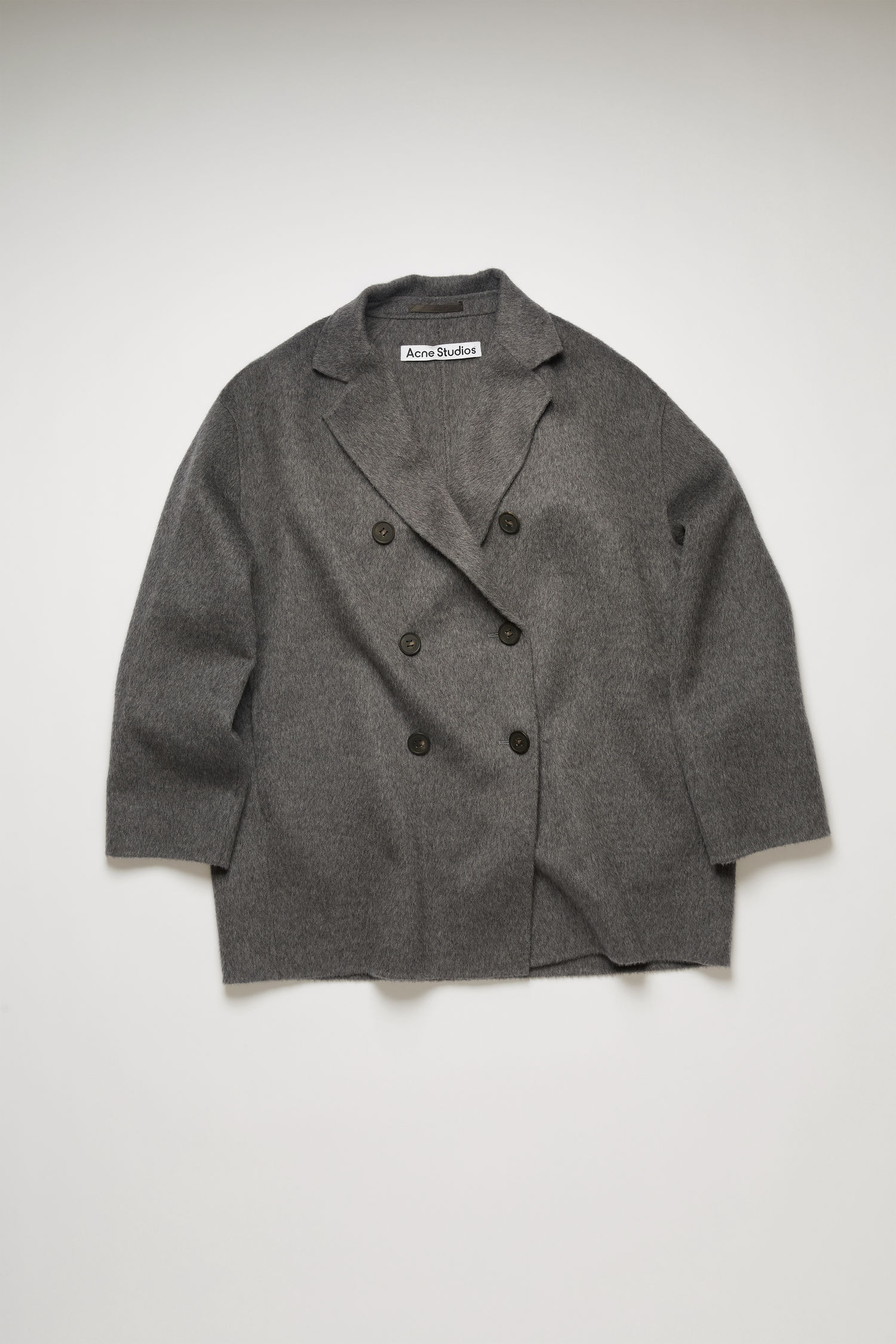 Double-breasted brushed wool coat grey melange - 1