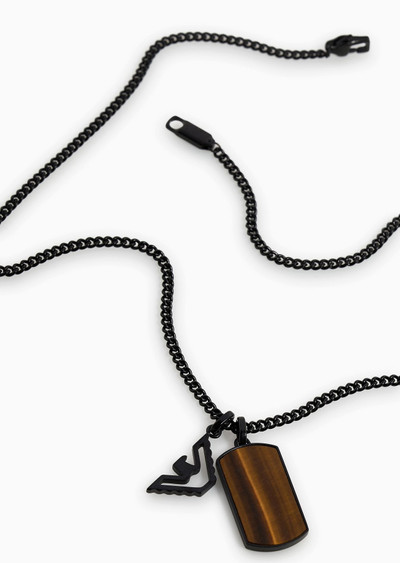 EMPORIO ARMANI Brown Tiger's Eye Dog Tag and Black Eagle Necklace outlook