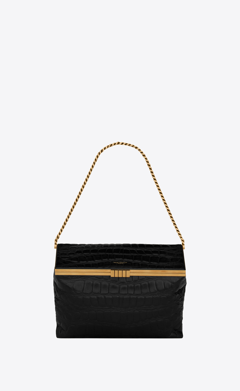 fanny medium chain bag in crocodile-embossed lacquered leather 1