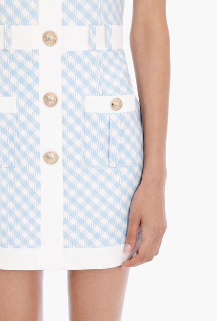 Short blue and white gingham-print cotton dress - 10